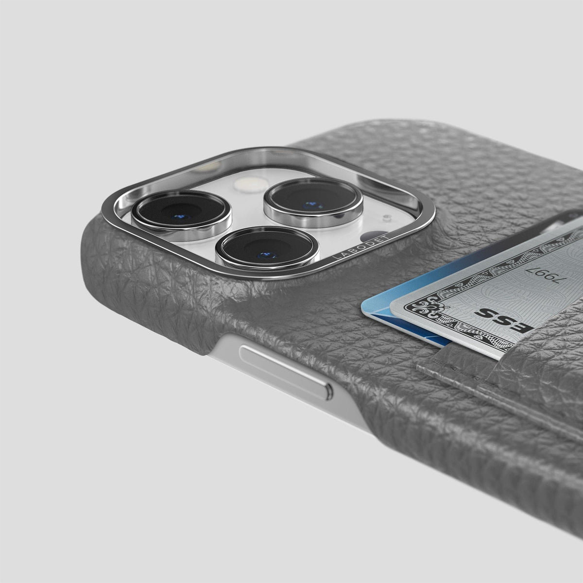Souris iPhone 15 Pro Max Card Case Calf with Steel Metal -5 | Souris-Steel