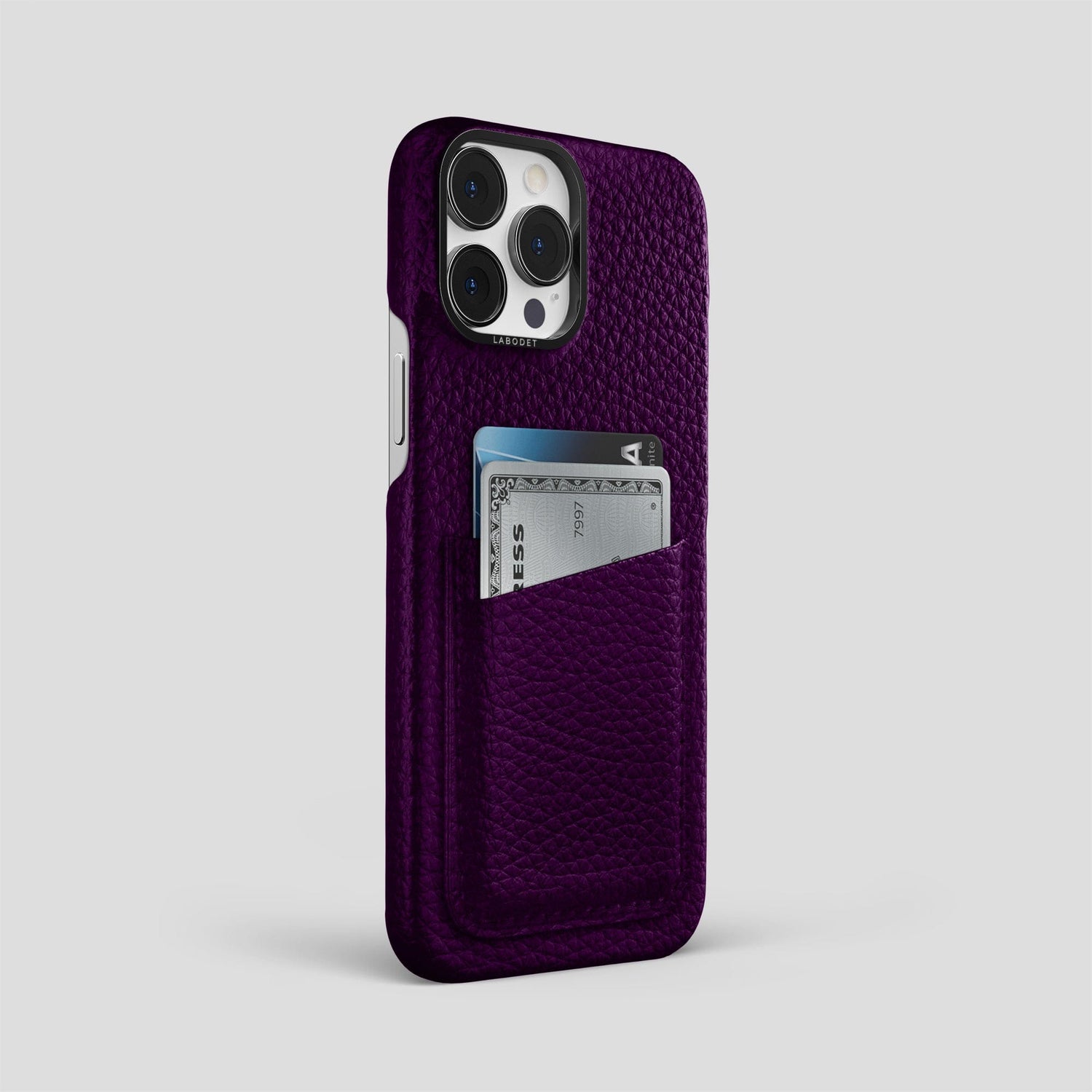 Violet iPhone 15 Pro Max Card Case Calf with Black Metal -2 | Violet-Black