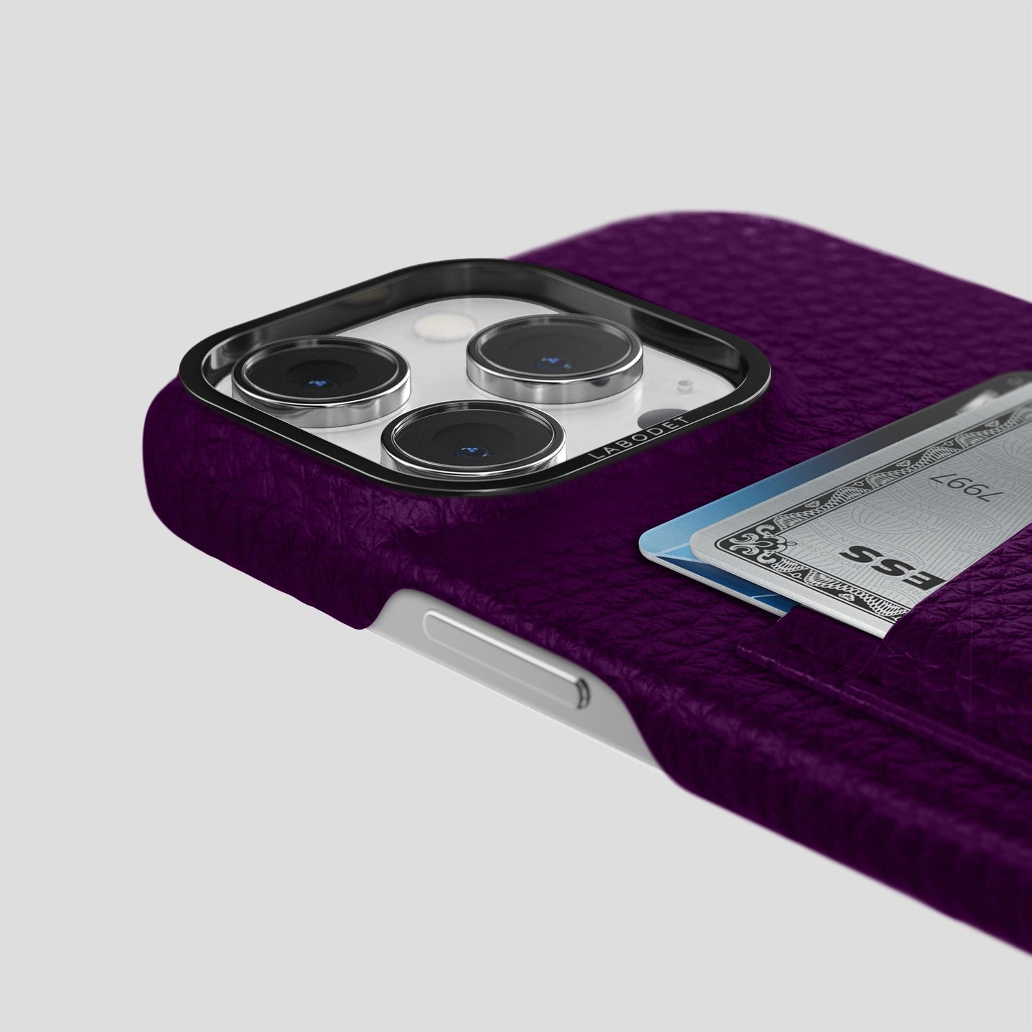Violet iPhone 15 Pro Max Card Case Calf with Black Metal -5 | Violet-Black