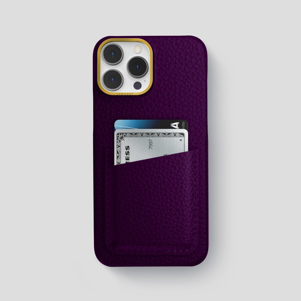 Violet iPhone 15 Pro Max Card Case Calf with Gold Metal -1 | Violet-Gold