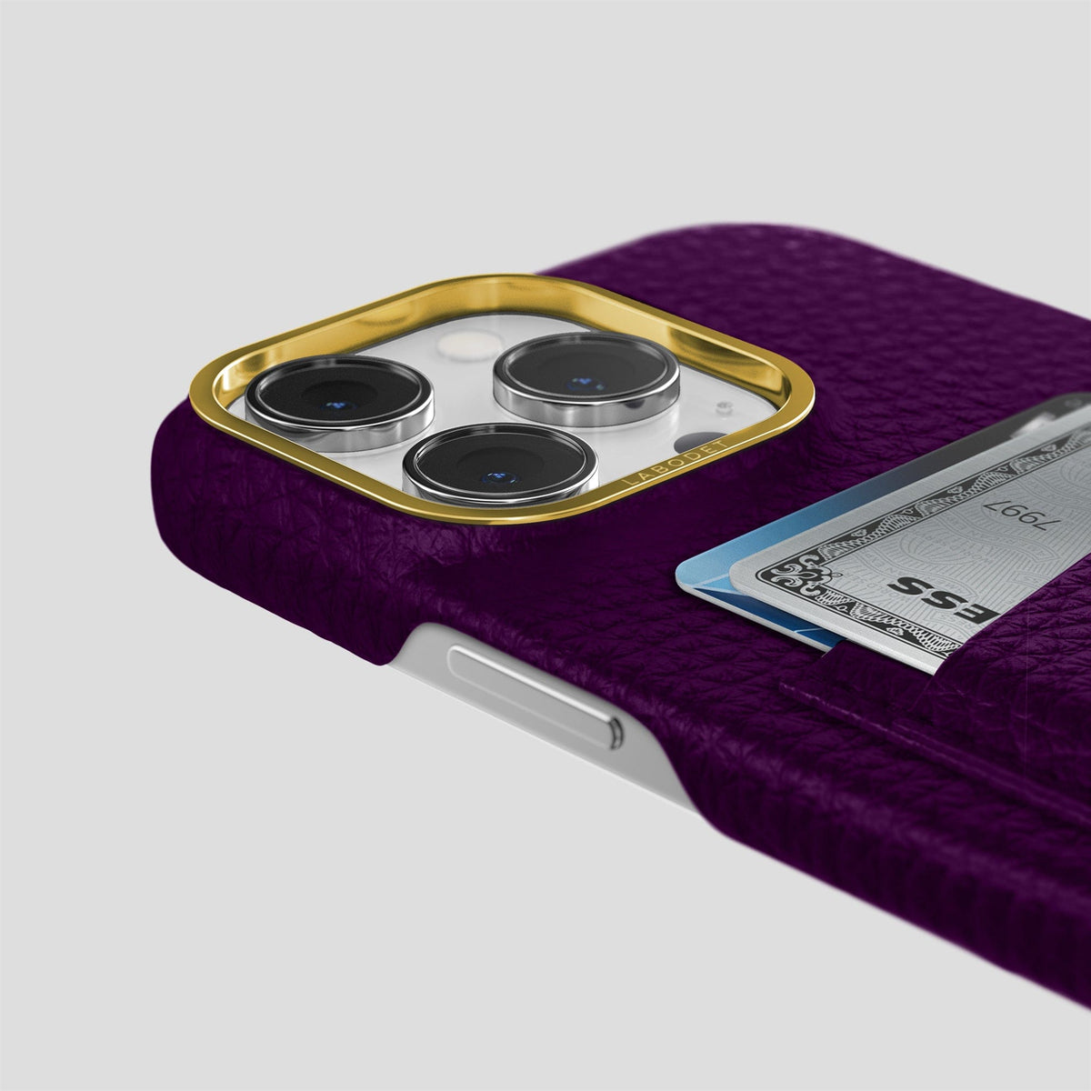 Violet iPhone 15 Pro Max Card Case Calf with Gold Metal -5 | Violet-Gold