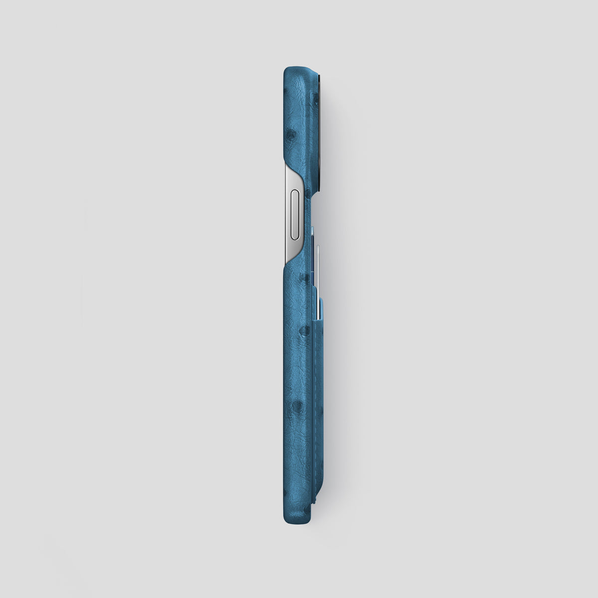 Blue-Jeans iPhone 15 Pro Max Card Case Ostrich with Black Metal -3 | Blue-Jeans-Black