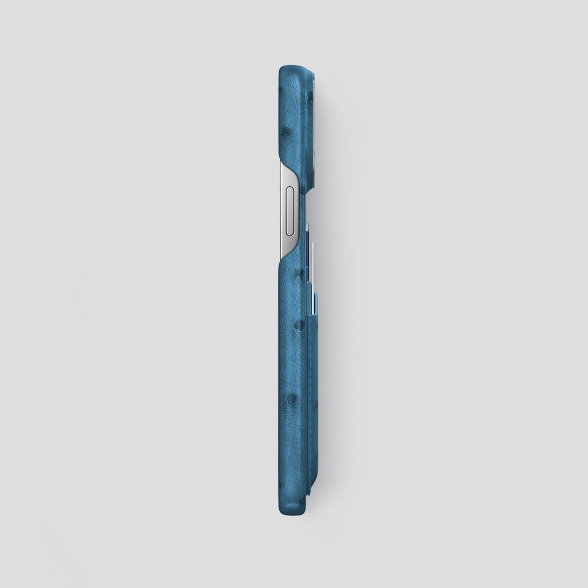 Blue-Jeans iPhone 15 Pro Max Card Case Ostrich with Steel Metal -3 | Blue-Jeans-Steel