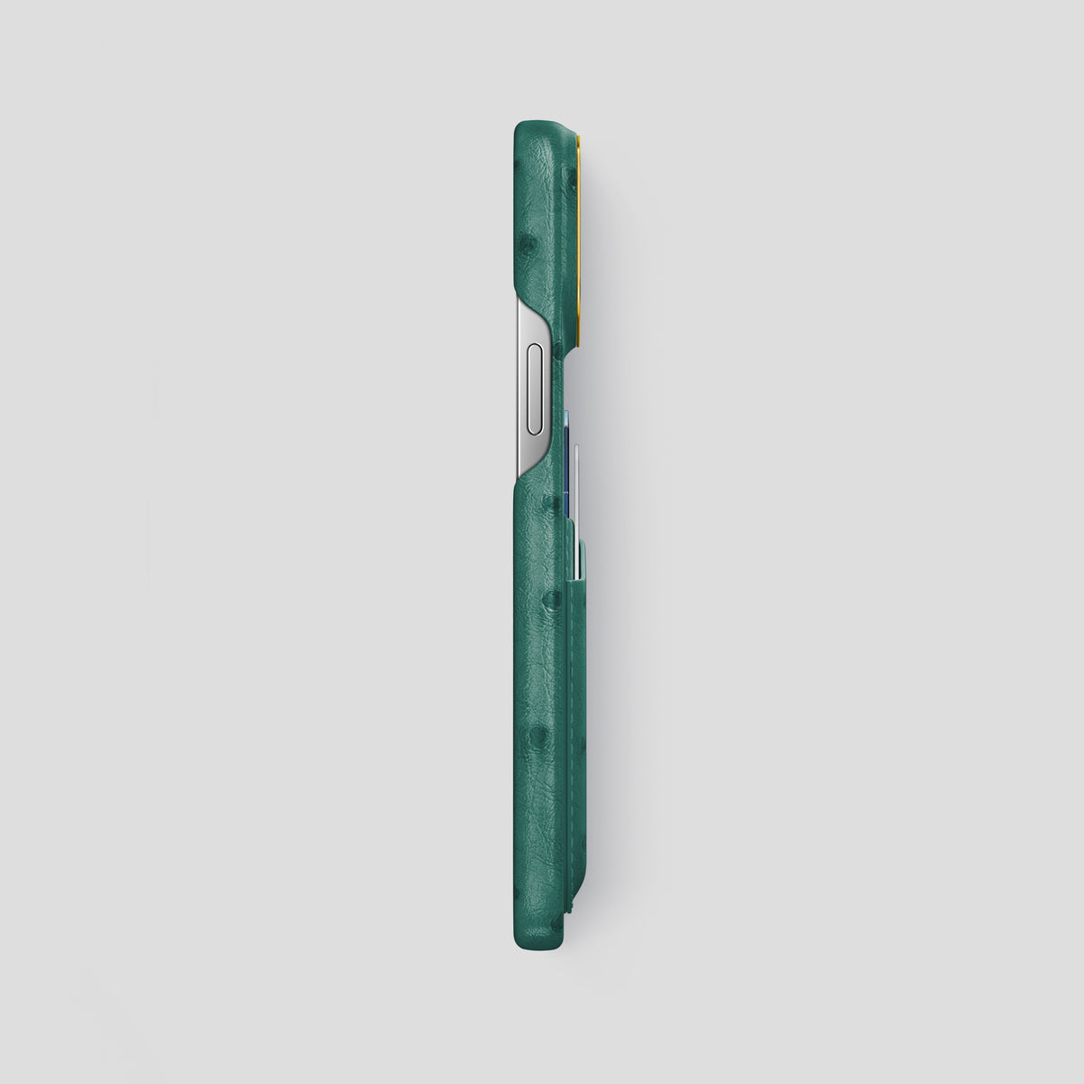 Forest-Green iPhone 15 Pro Max Card Case Ostrich with Gold Metal -3 | Forest-Green-Gold