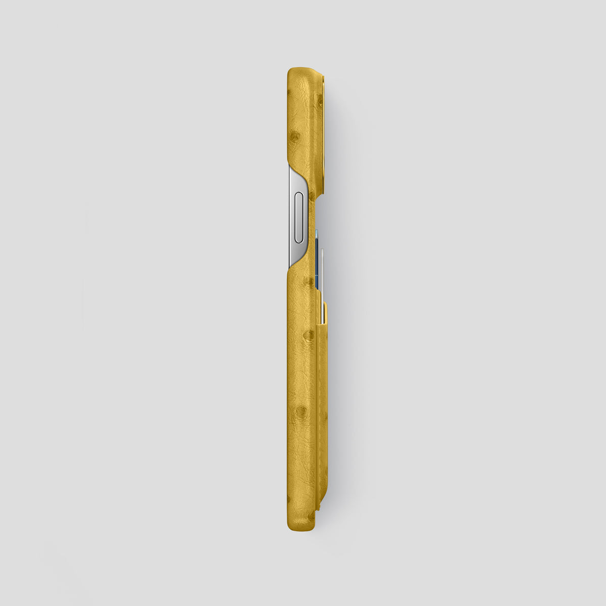 Gold iPhone 15 Pro Max Card Case Ostrich with Gold Metal -3 | Gold-Gold