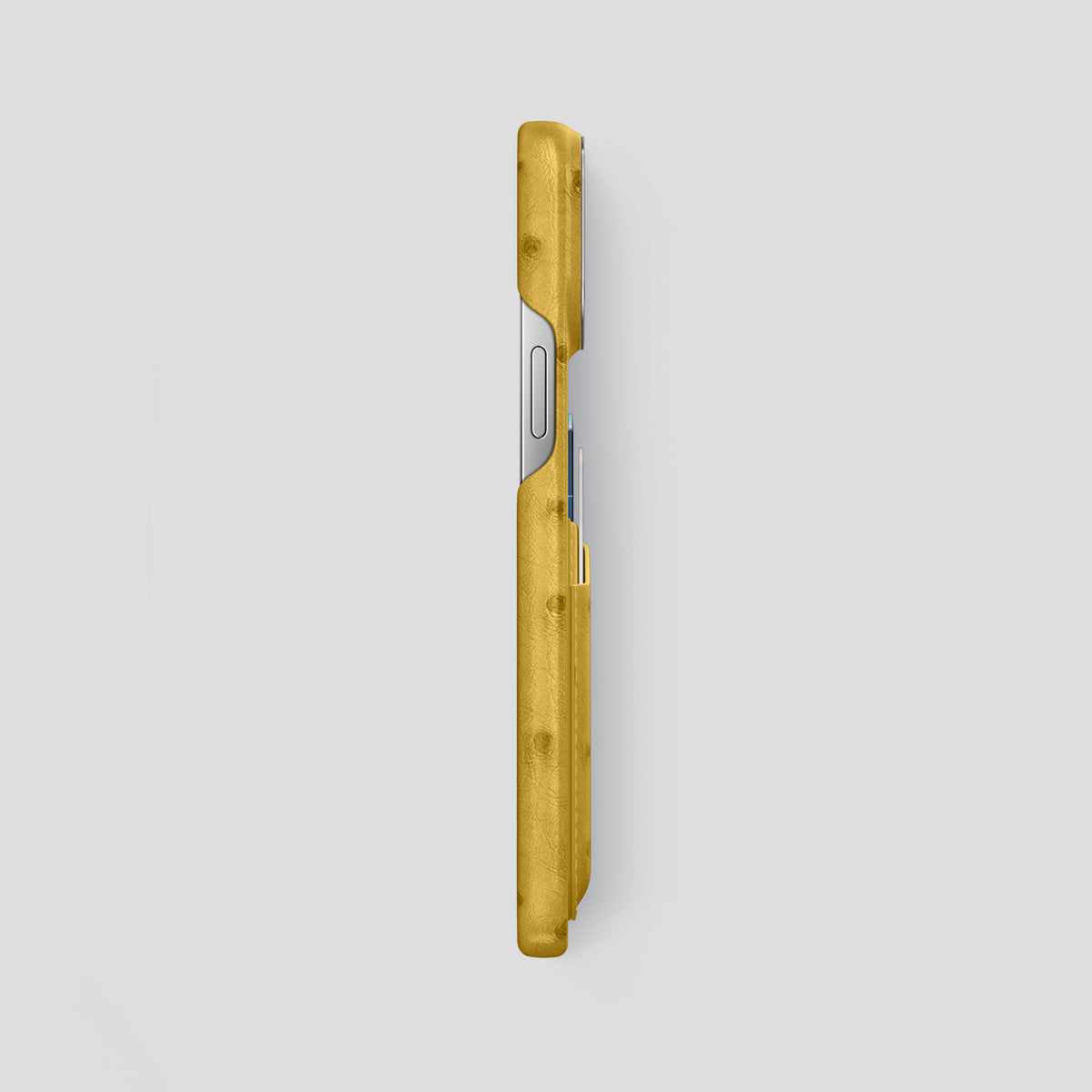 Gold iPhone 15 Pro Max Card Case Ostrich with Steel Metal -3 | Gold-Steel