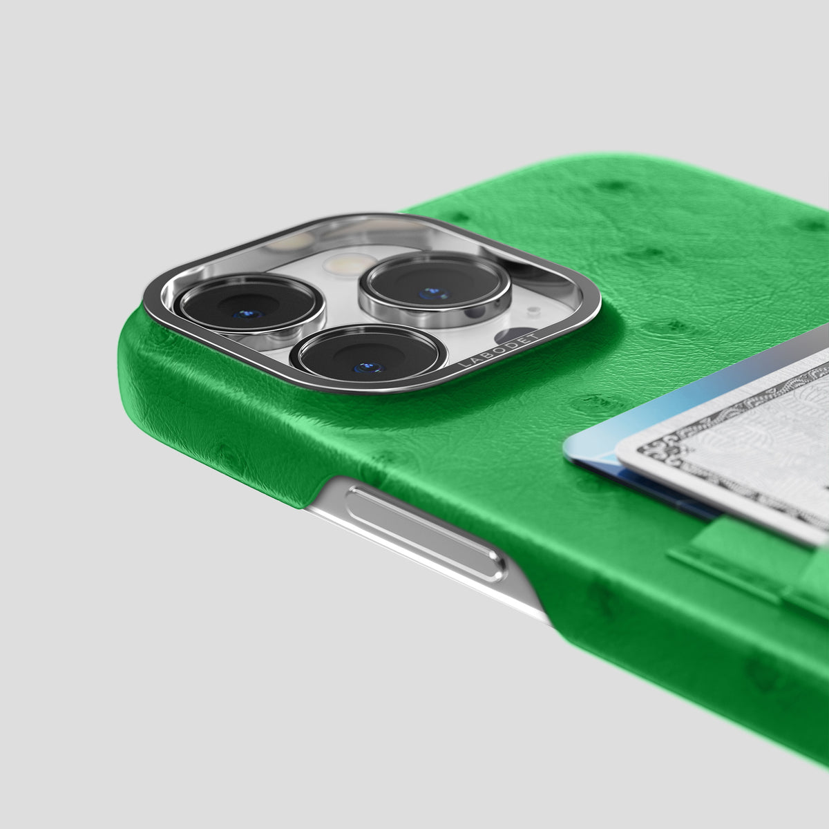 Kentucky Green iPhone 15 Pro Max Card Case Ostrich with Steel Metal -5 | Kentucky-Green-Steel