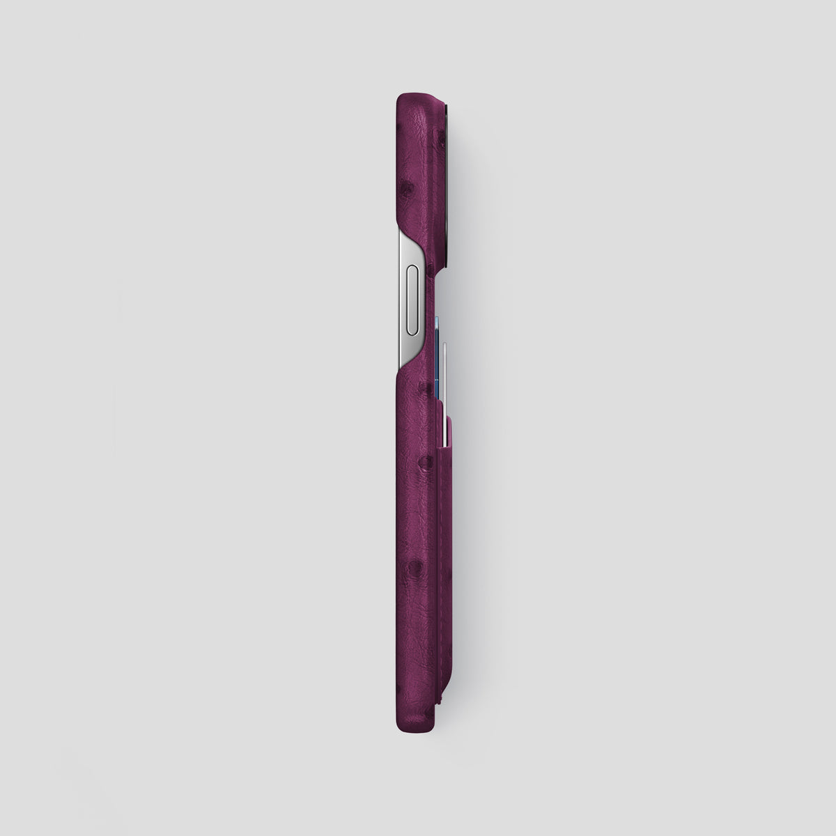 Purple iPhone 15 Pro Max Card Case Ostrich with Black Metal -3 | Purple-Black