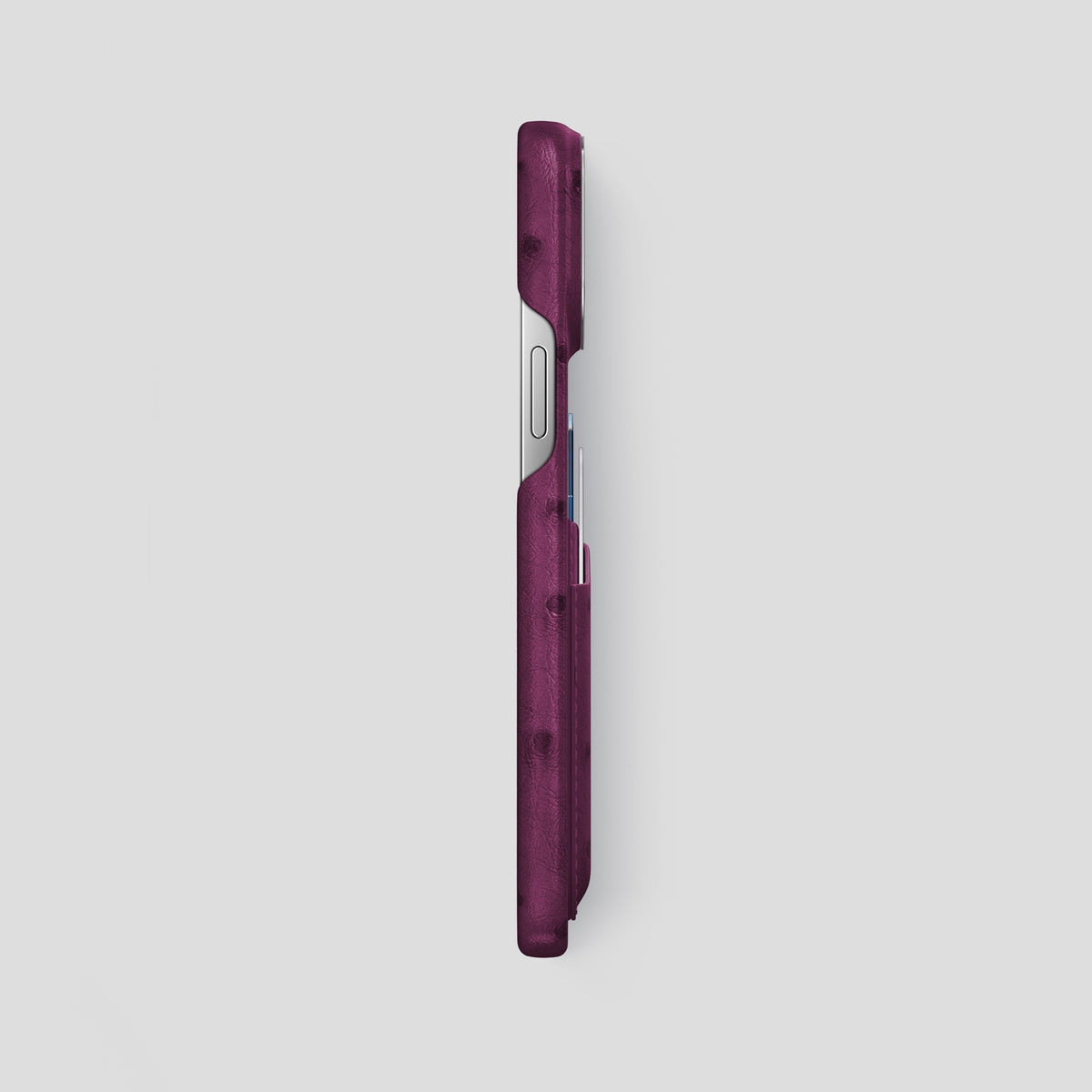 Purple iPhone 15 Pro Max Card Case Ostrich with Steel Metal -3 | Purple-Steel