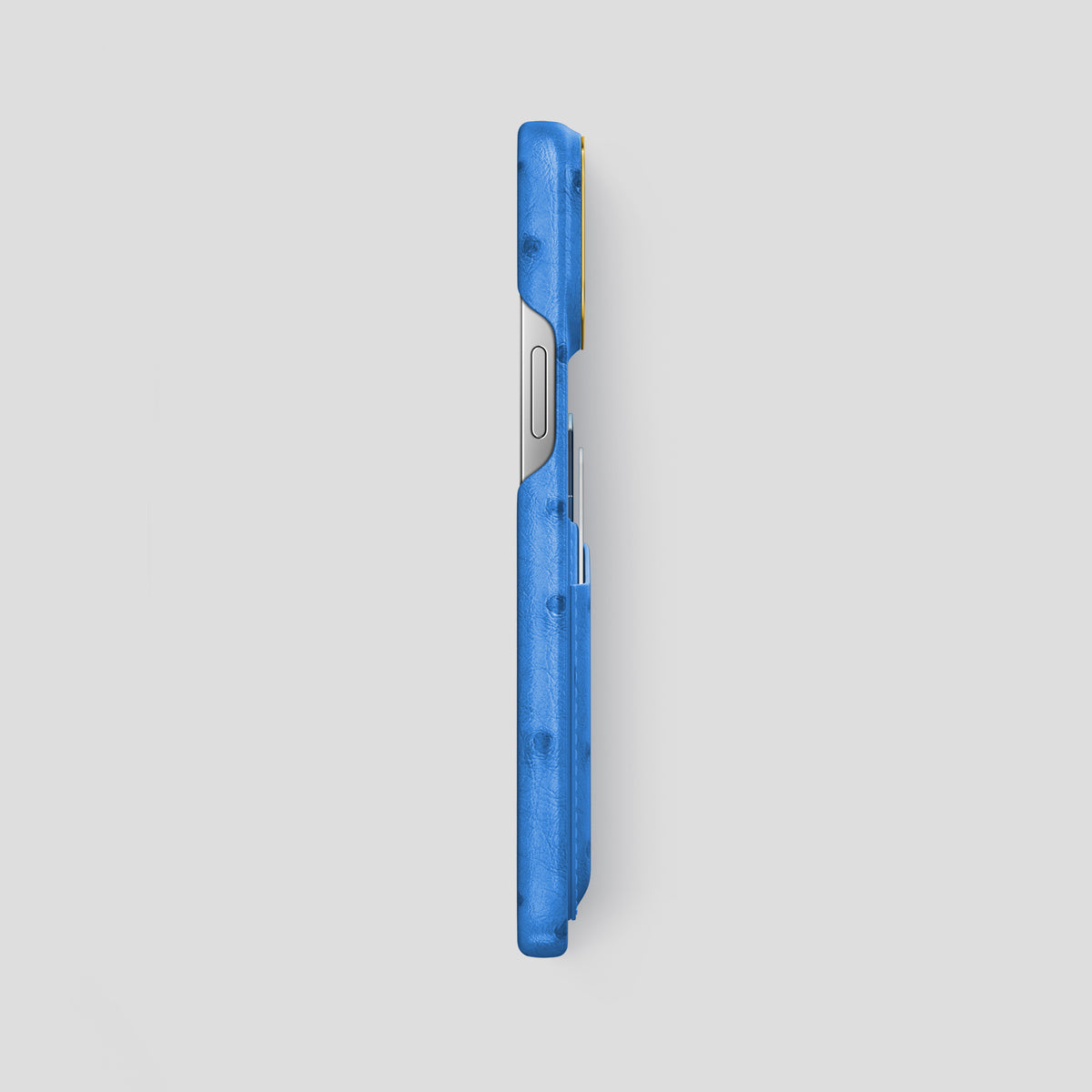 Royal-Blue iPhone 15 Pro Max Card Case Ostrich with Gold Metal -3 | Royal-Blue-Gold