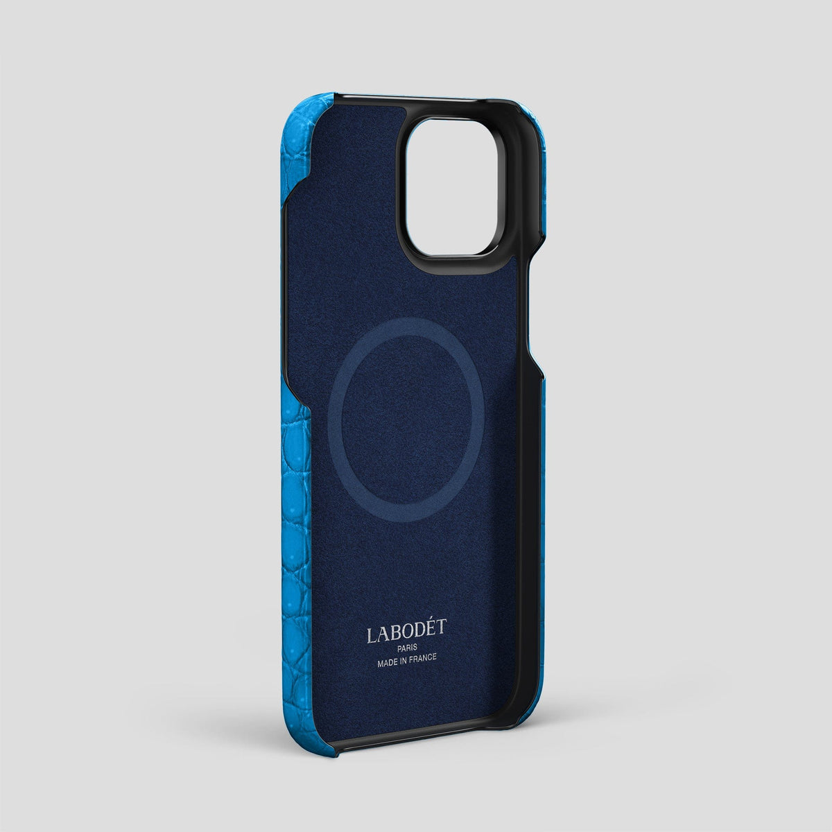 Blue-Lagoon iPhone 15 Pro Max Double Card Case Porosus Crocodile with Black Metal -4 | Blue-Lagoon-Black
