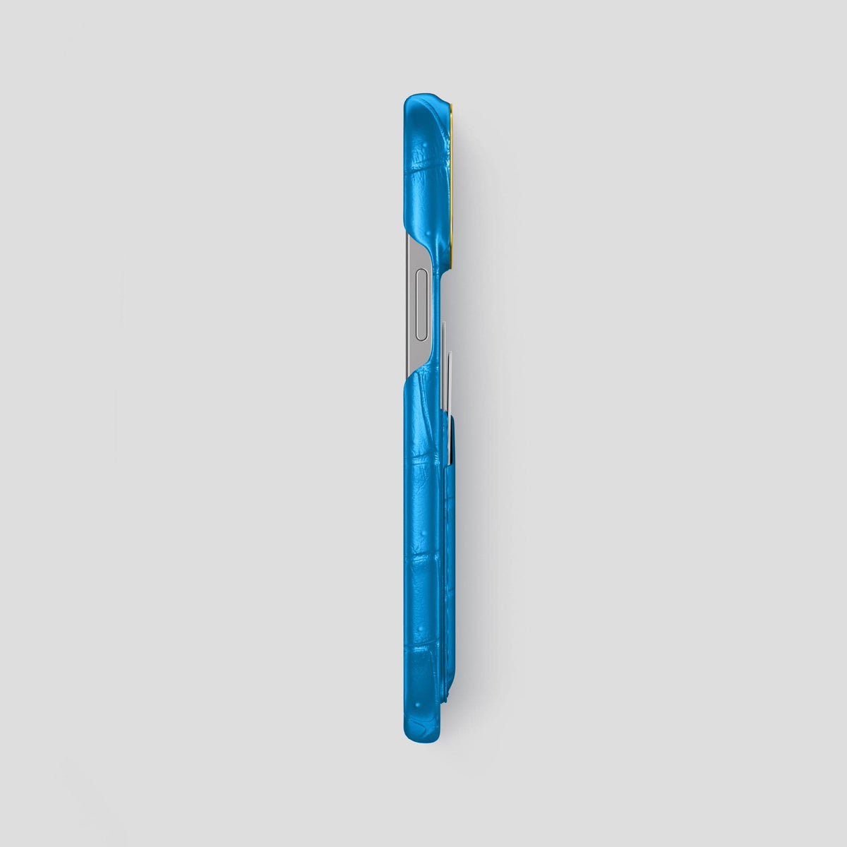 Blue-Lagoon iPhone 15 Pro Max Double Card Case Porosus Crocodile with Gold Metal -3 | Blue-Lagoon-Gold