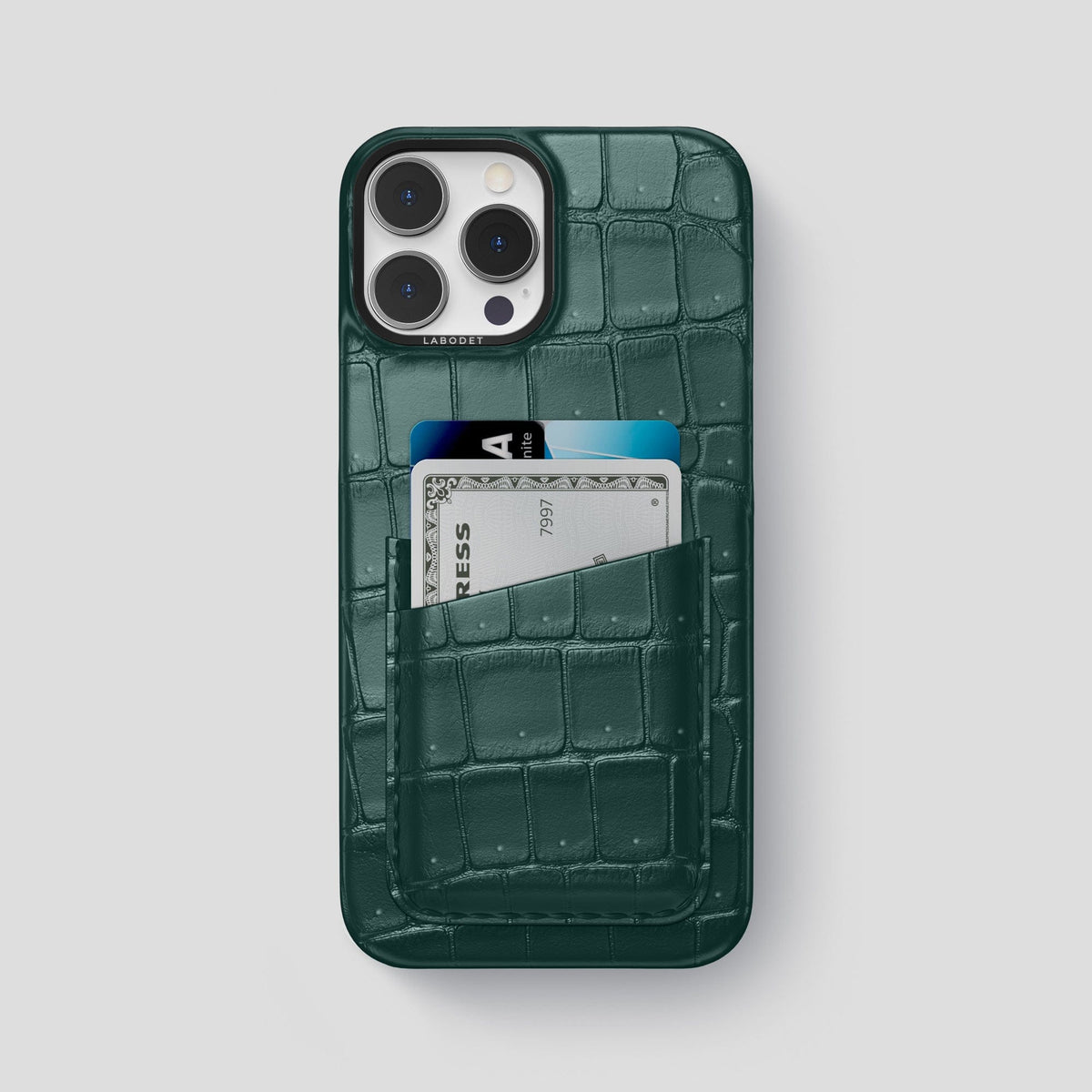 Dark-Forest iPhone 15 Pro Max Double Card Case Porosus Crocodile with Black Metal -1 | Dark-Forest-Black