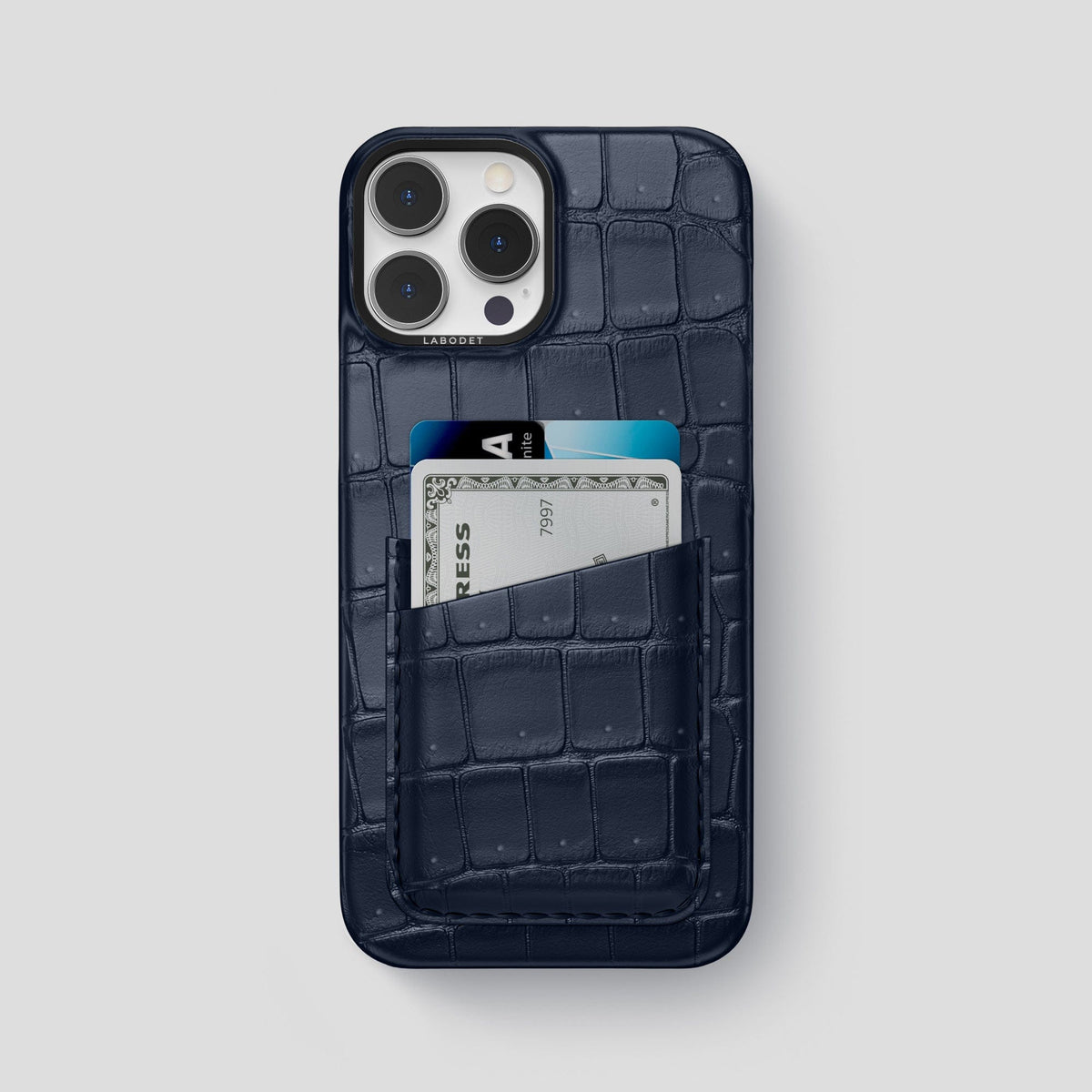 Deep Blue Sea iPhone 15 Pro Max Double Card Case Porosus Crocodile with Black Metal -1 | Deep-Blue-Sea-Black