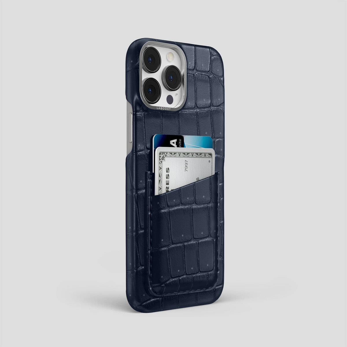 Deep Blue Sea iPhone 15 Pro Max Double Card Case Porosus Crocodile with Steel Metal -2 | Deep-Blue-Sea-Steel