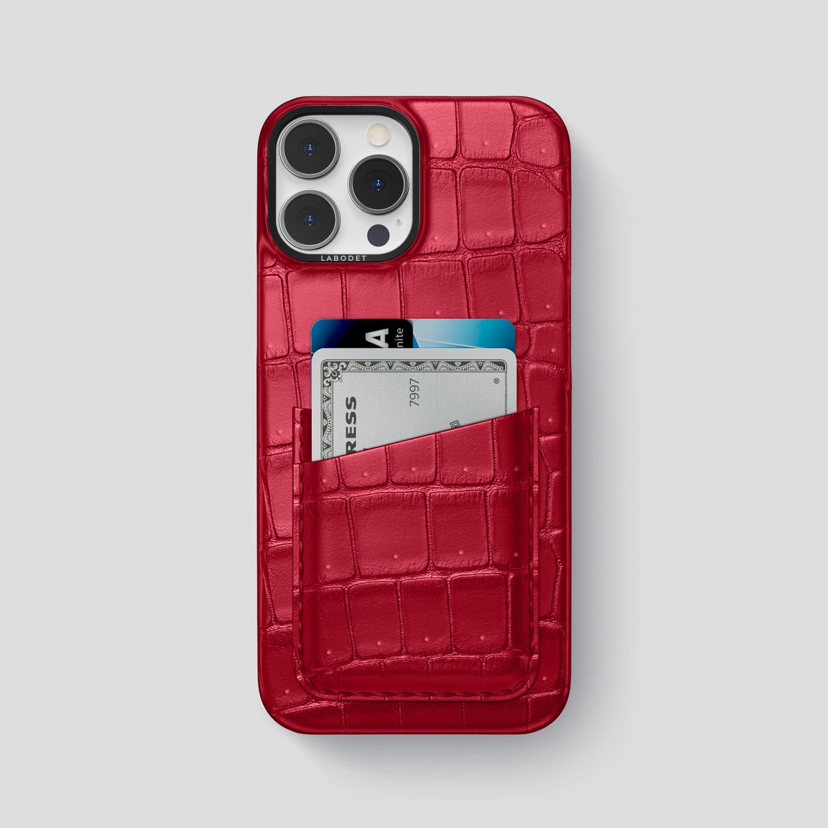 Burgundy iPhone 15 Pro Max Double Card Case Porosus Crocodile with Black Metal -1 | Burgundy-Black