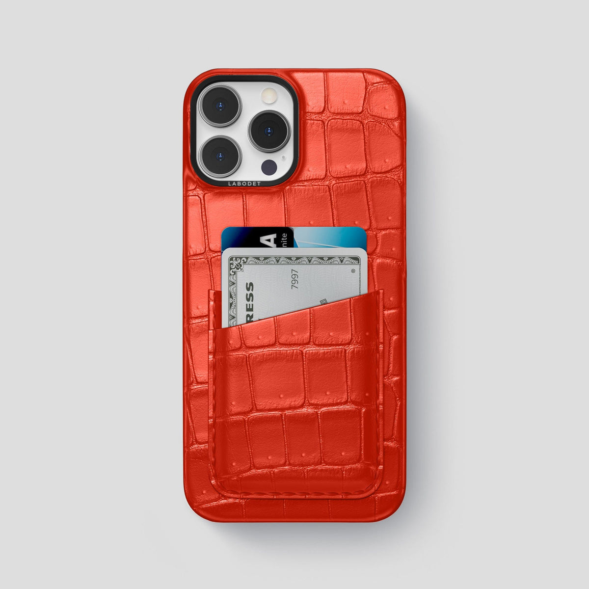Rust iPhone 15 Pro Max Double Card Case Porosus Crocodile with Black Metal -1 | Rust-Black