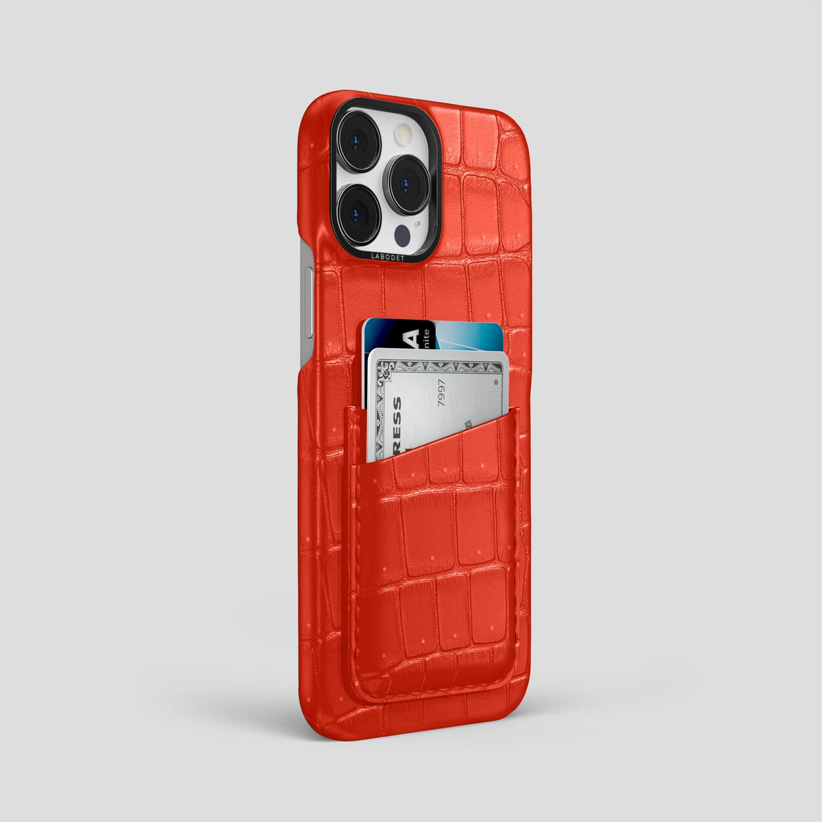 Rust iPhone 15 Pro Max Double Card Case Porosus Crocodile with Black Metal -2 | Rust-Black