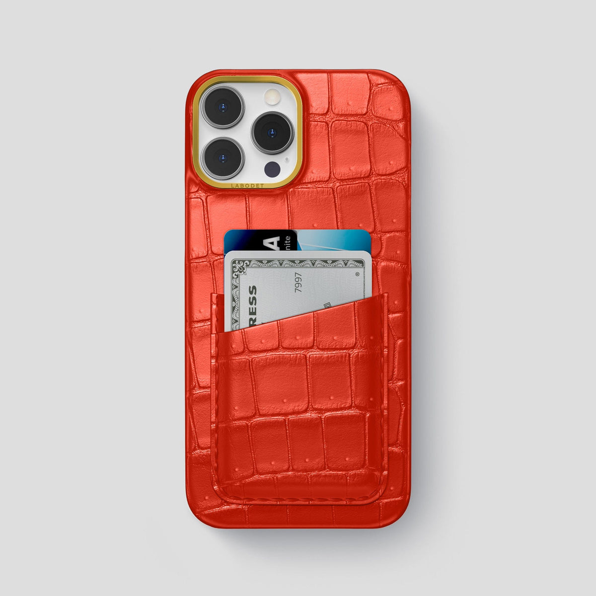 Rust iPhone 15 Pro Max Double Card Case Porosus Crocodile with Gold Metal -1 | Rust-Gold