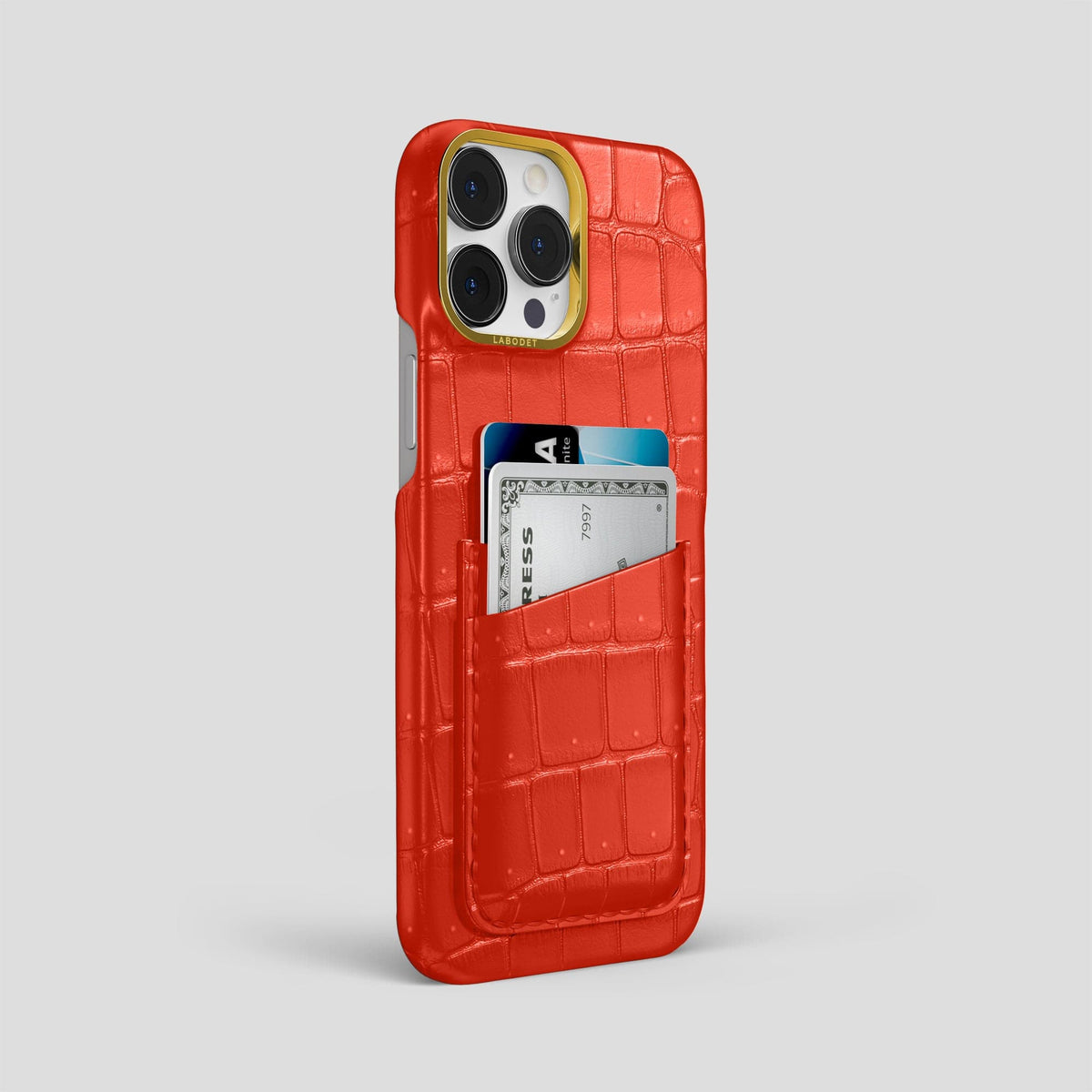 Rust iPhone 15 Pro Max Double Card Case Porosus Crocodile with Gold Metal -2 | Rust-Gold