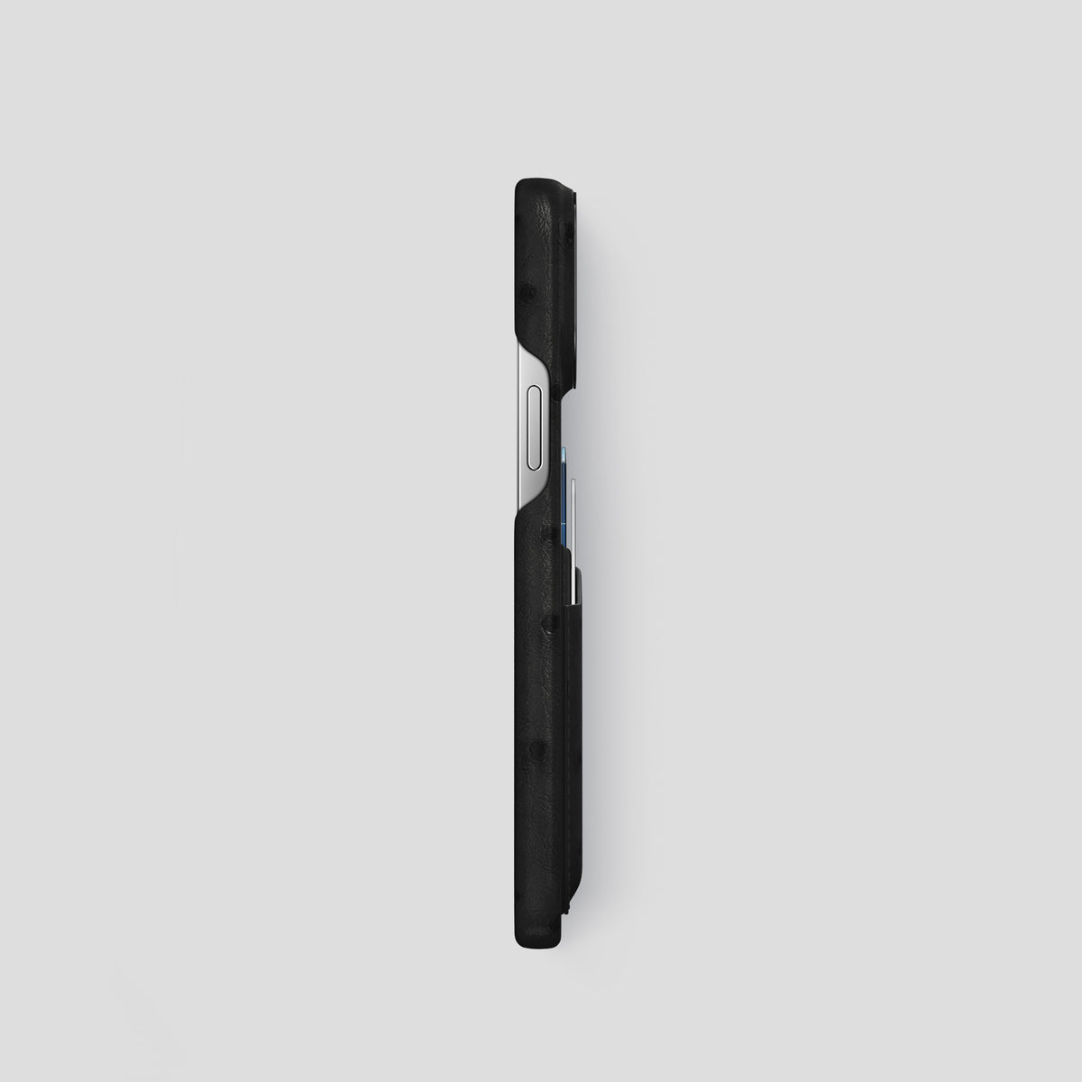 Black iPhone 15 Pro Card Case Ostrich with Black Metal -3 | Black-Black