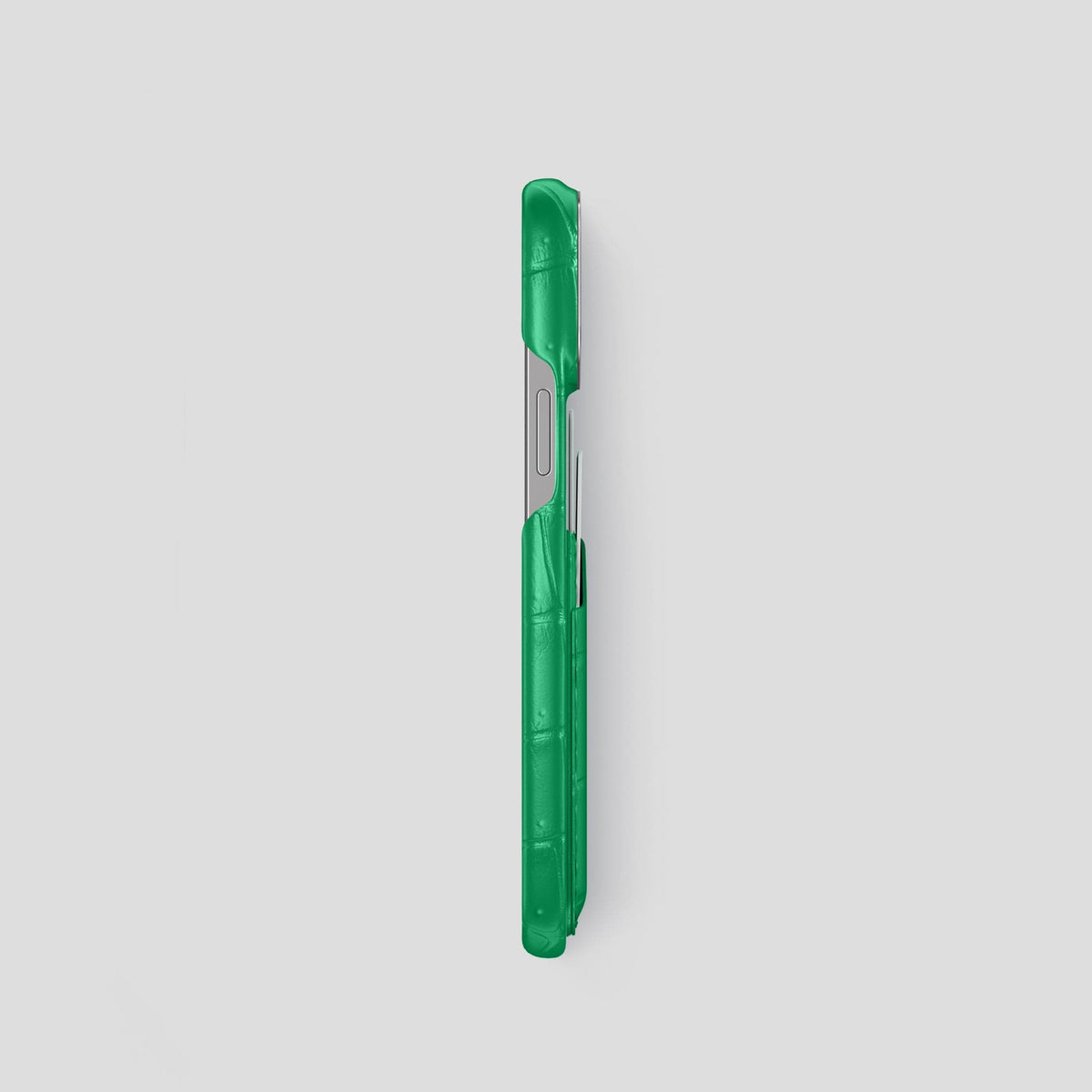 Cactus-Green iPhone 15 Pro Double Card Case Porosus Crocodile with Steel Metal -3 | Cactus-Green-Steel