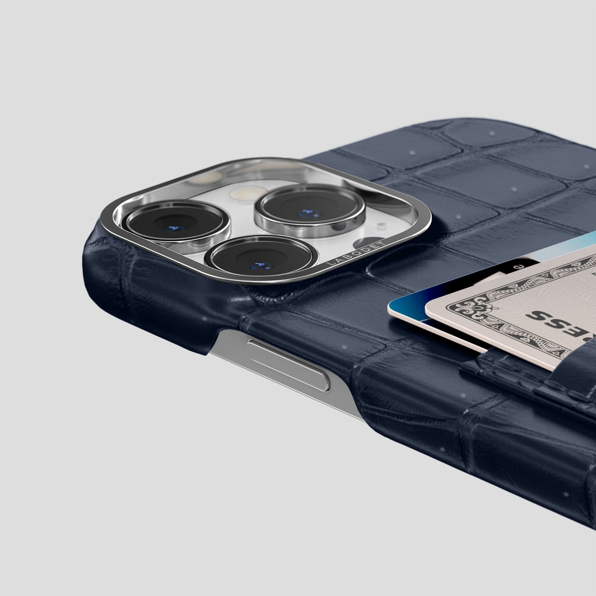 Deep Blue Sea iPhone 15 Pro Double Card Case Porosus Crocodile with Steel Metal -5 | Deep-Blue-Sea-Steel