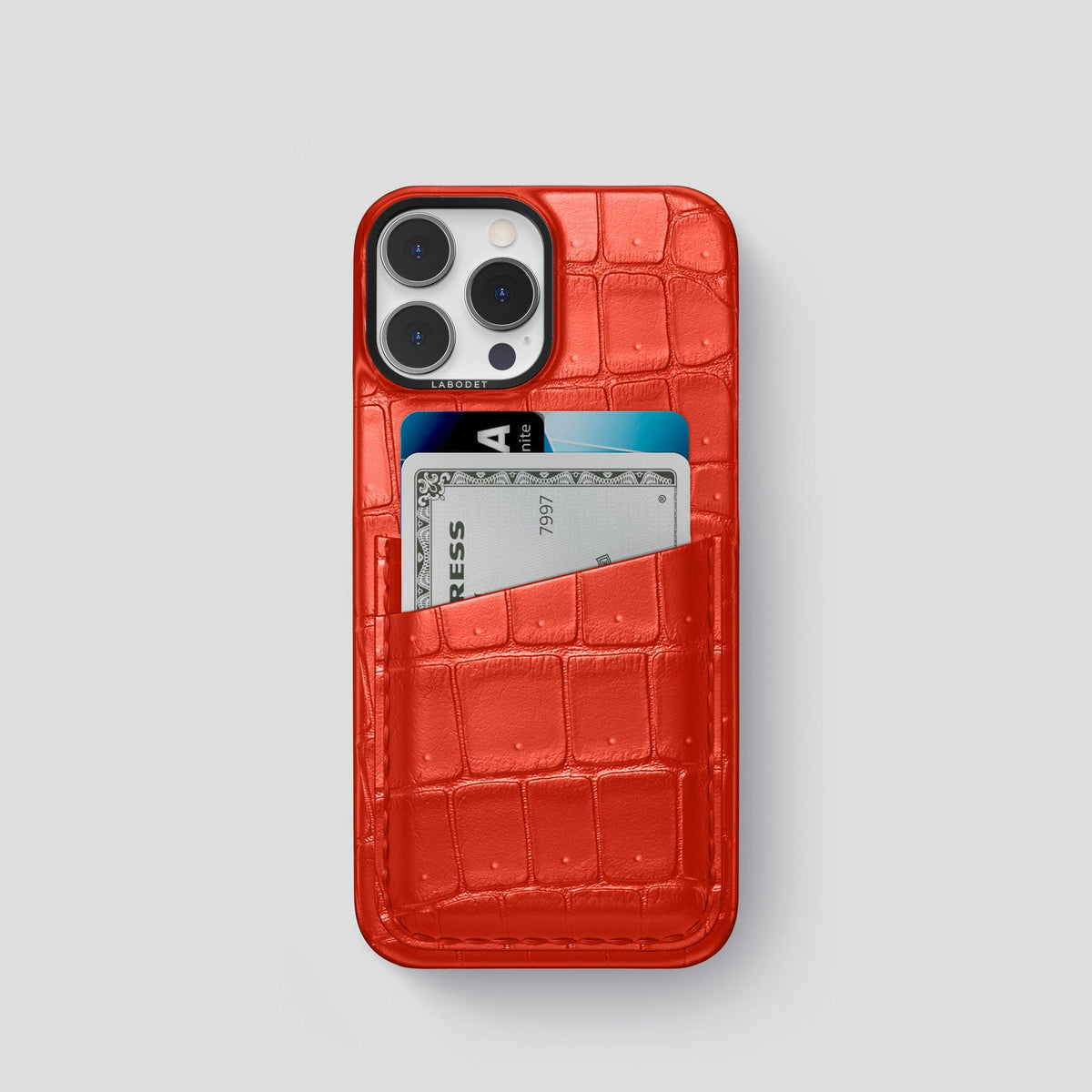 Rust iPhone 15 Pro Double Card Case Porosus Crocodile with Black Metal -1 | Rust-Black