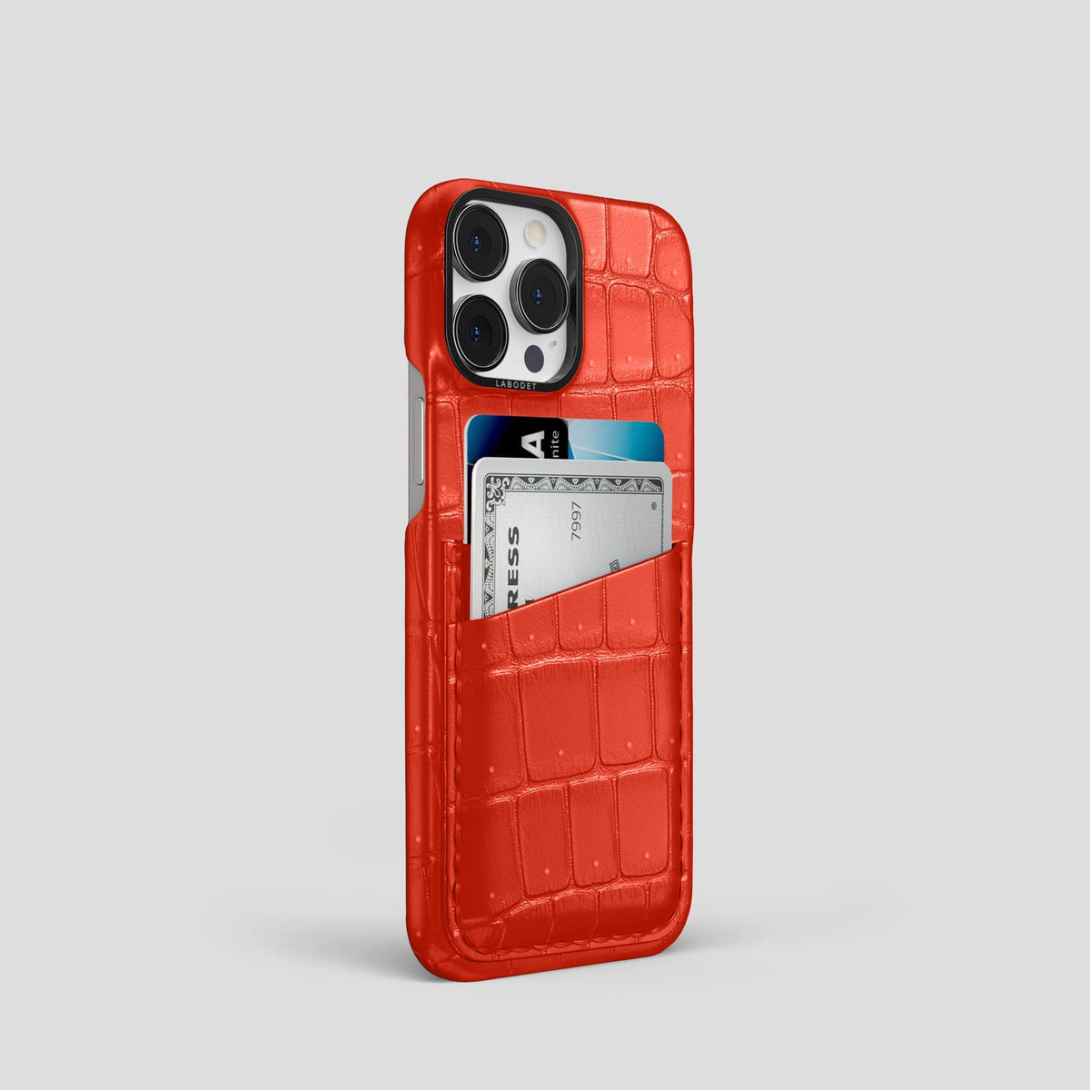 Rust iPhone 15 Pro Double Card Case Porosus Crocodile with Black Metal -2 | Rust-Black