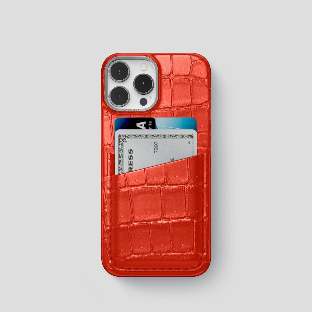 Rust iPhone 15 Pro Double Card Case Porosus Crocodile with Steel Metal -1 | Rust-Steel
