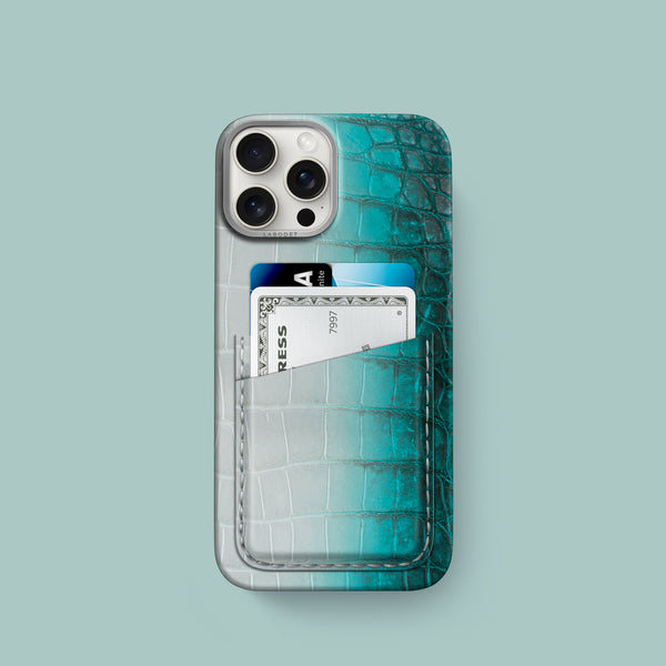 Double Card Case 1/1 Turquoise For iPhone 16 Pro In Himalayan Crocodile