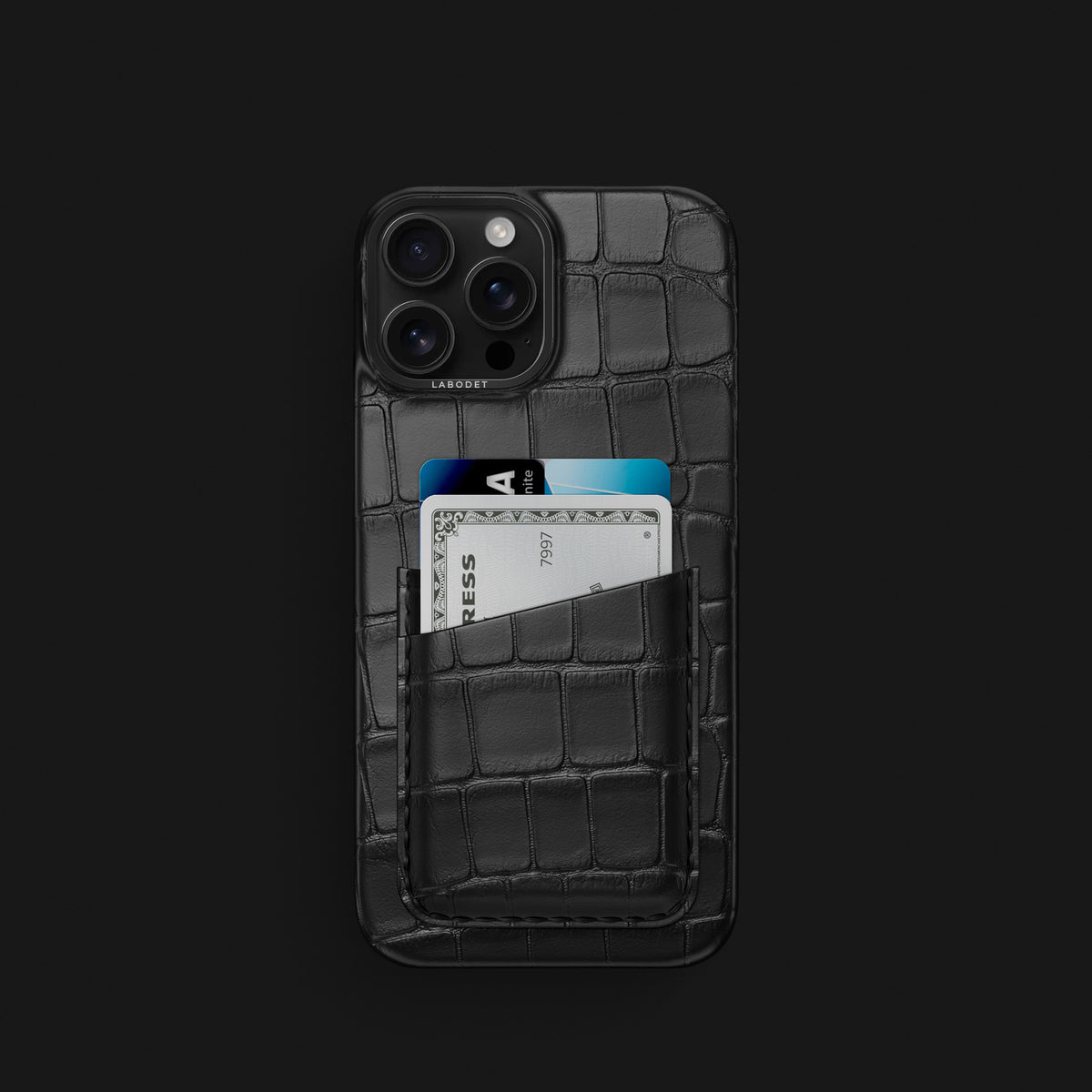 Edition-Black iPhone 16 Pro Double Card Case Alligator with Black Metal -1 | Edition-Black-Black