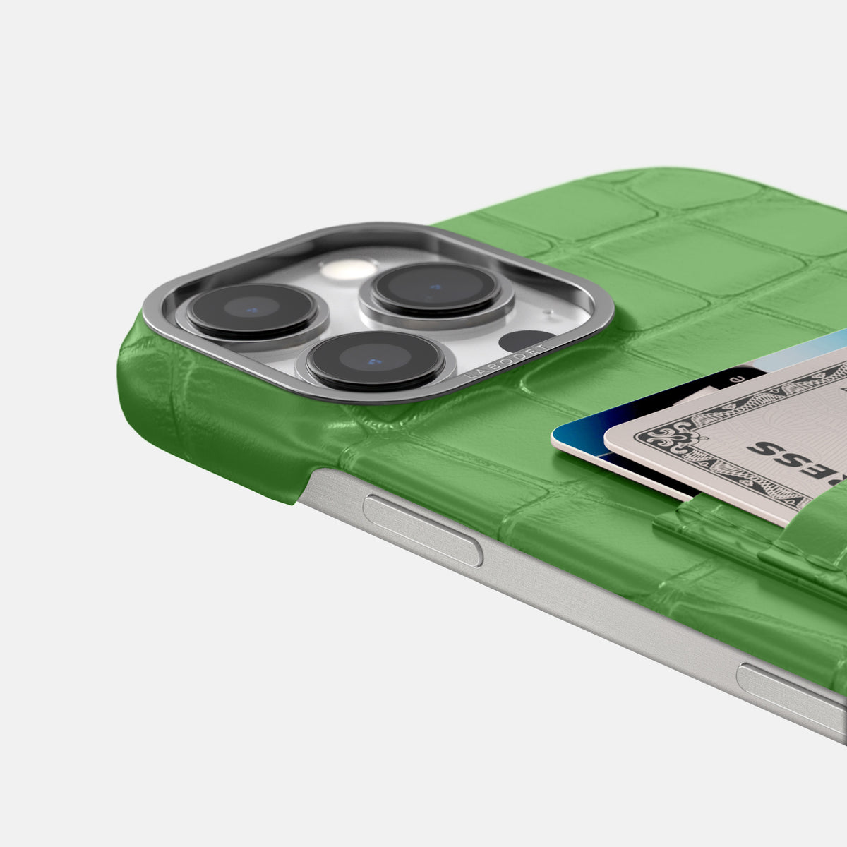 Apple-Green iPhone 16 Pro Card Case Alligator with Steel Metal -5 | Apple-Green-Steel