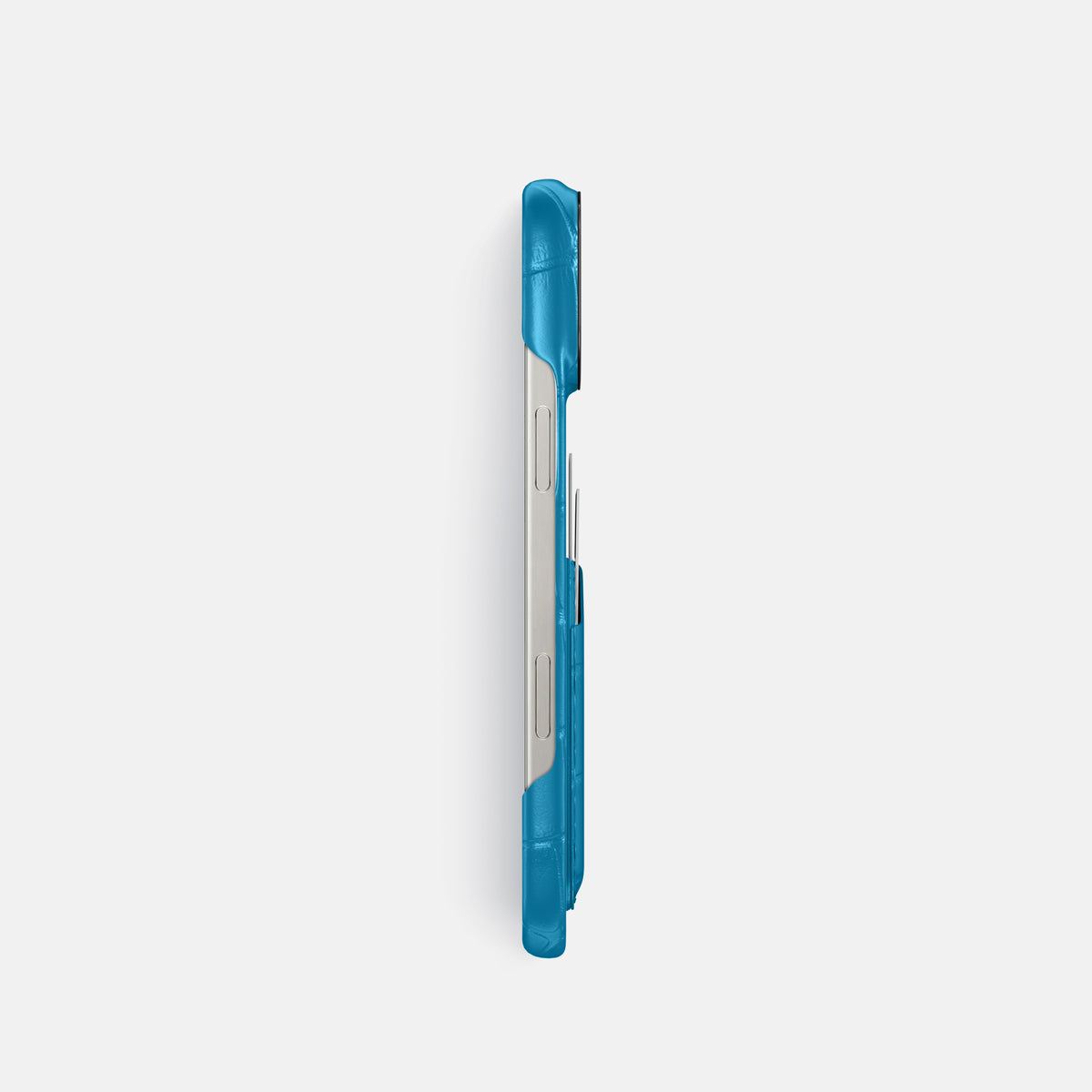 Curaçao-Blue iPhone 16 Pro Card Case Alligator with Black Metal -3 | Curaçao-Blue-Black