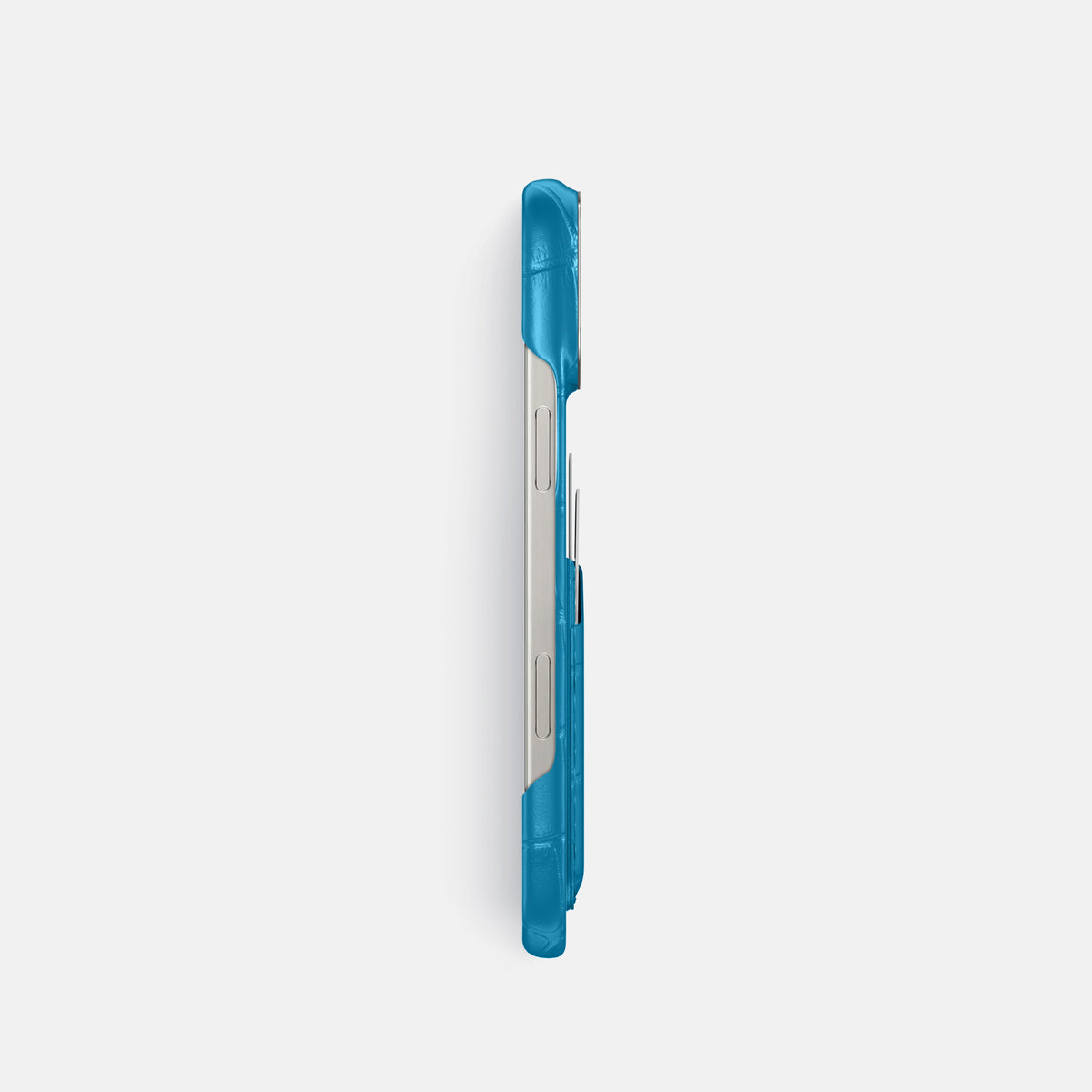 Curaçao-Blue iPhone 16 Pro Card Case Alligator with Steel Metal -3 | Curaçao-Blue-Steel