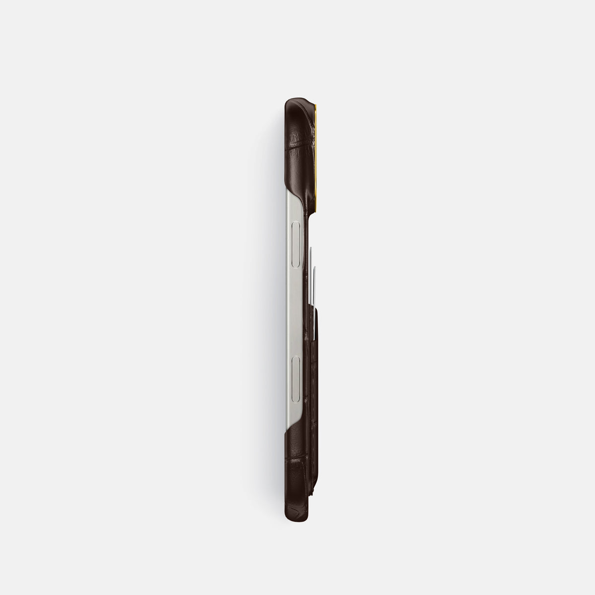 Dark-Brown iPhone 16 Pro Double Card In Alligator with Gold Metal -3 | Dark-Brown-Gold