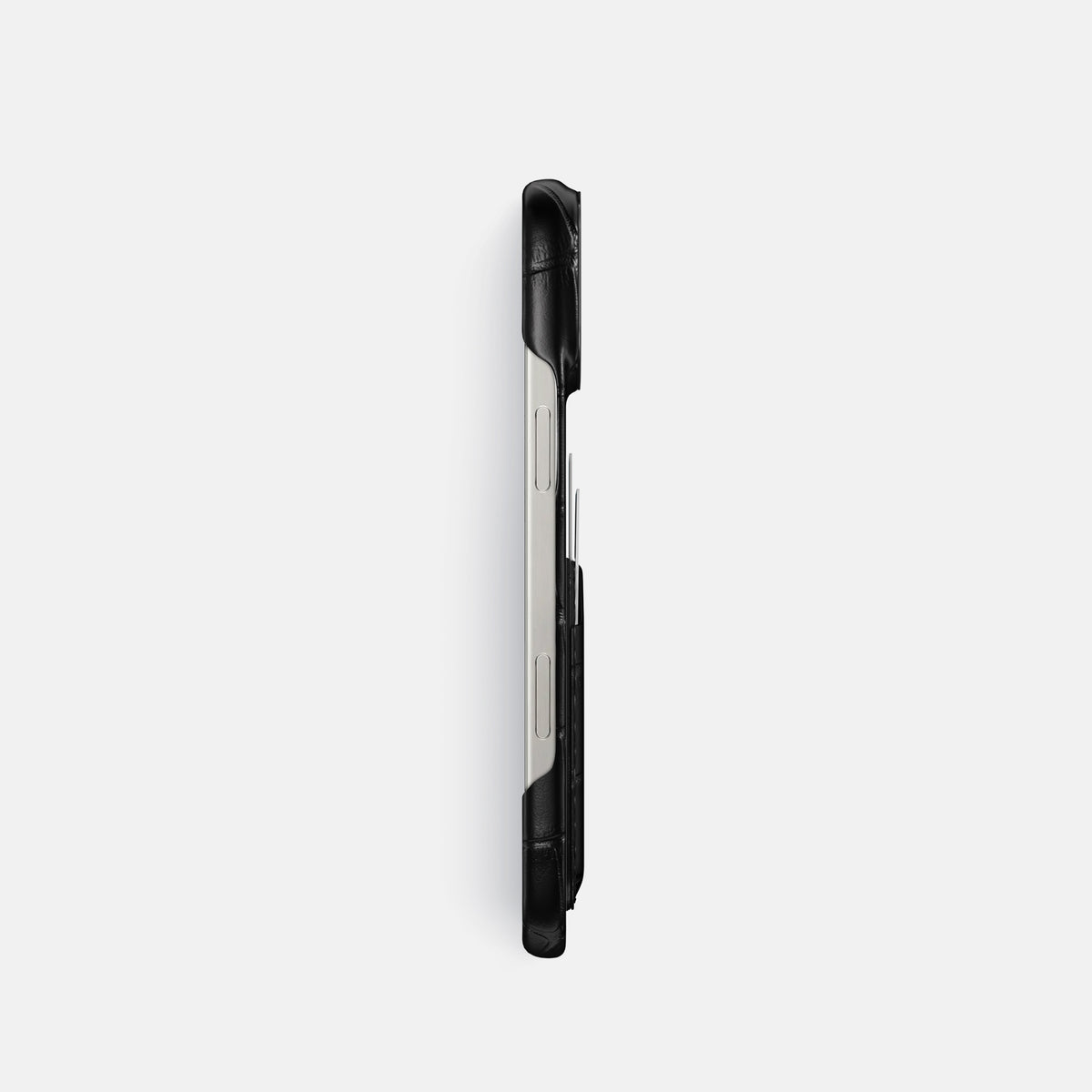 Black iPhone 16 Pro Card Case Alligator with Black Metal -3 | Black-Black