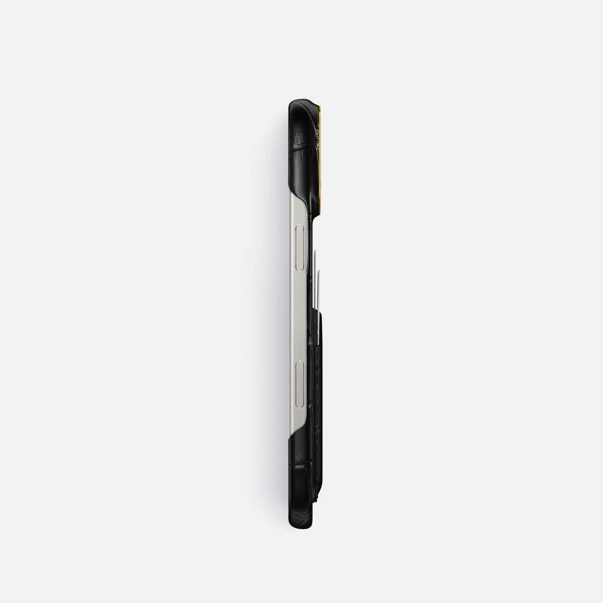 Black iPhone 16 Pro Double Card In Alligator with Gold Metal -3 | Black-Gold