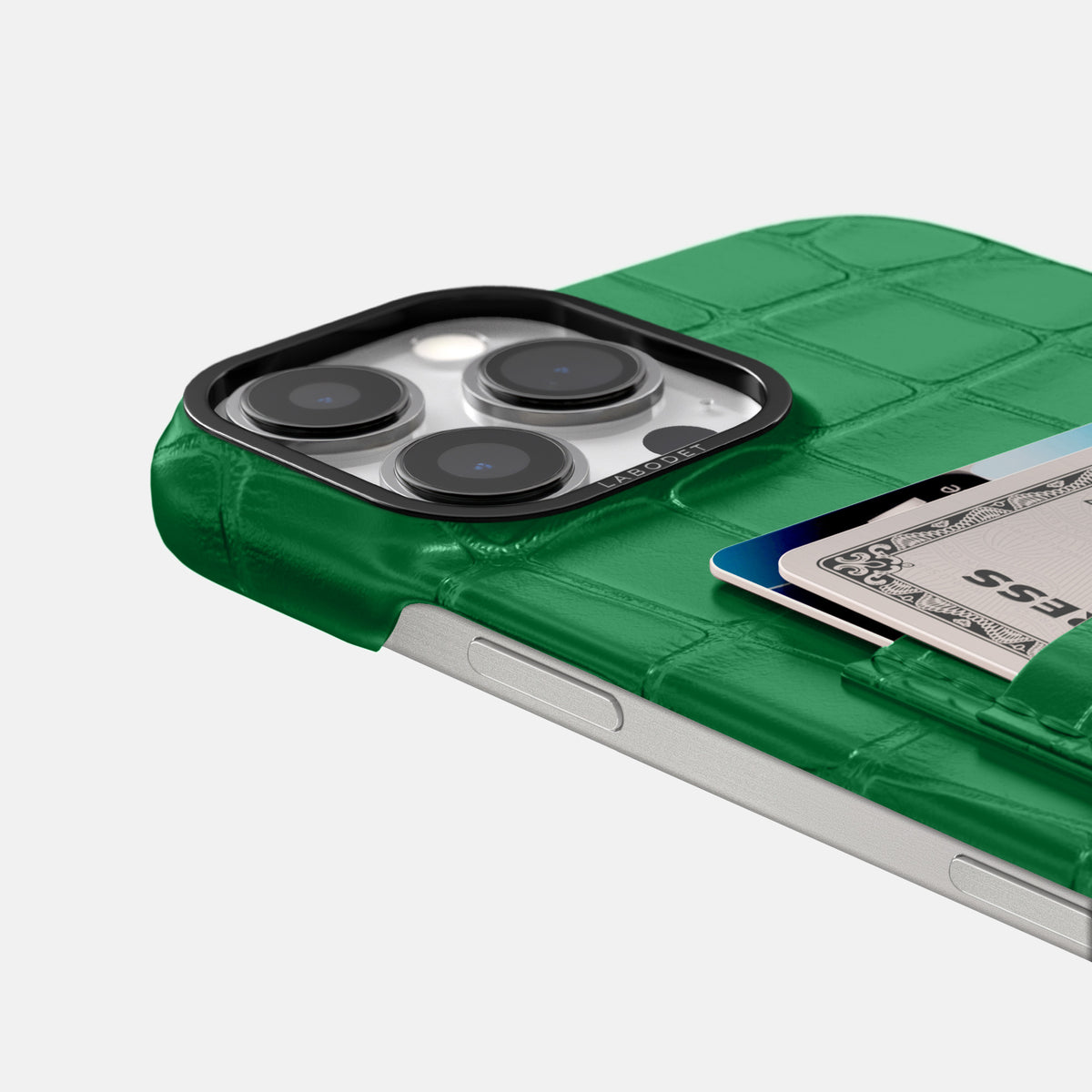 Forest-Green iPhone 16 Pro Double Card In Alligator with Black Metal -5 | Forest-Green-Black