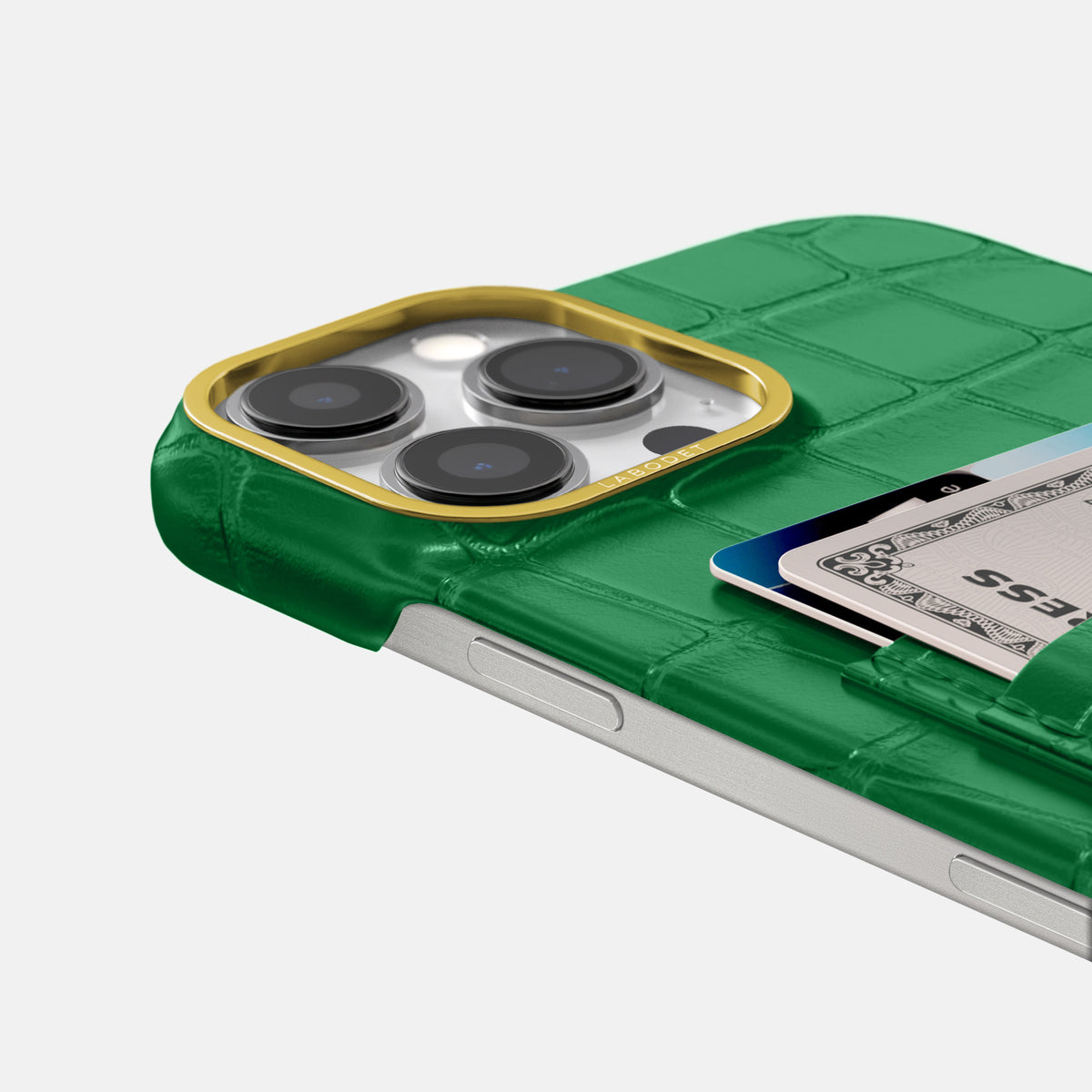Forest-Green iPhone 16 Pro Double Card In Alligator with Gold Metal -5 | Forest-Green-Gold