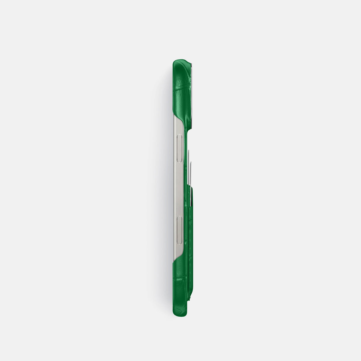 Forest-Green iPhone 16 Pro Double Card In Alligator with Steel Metal -3 | Forest-Green-Steel