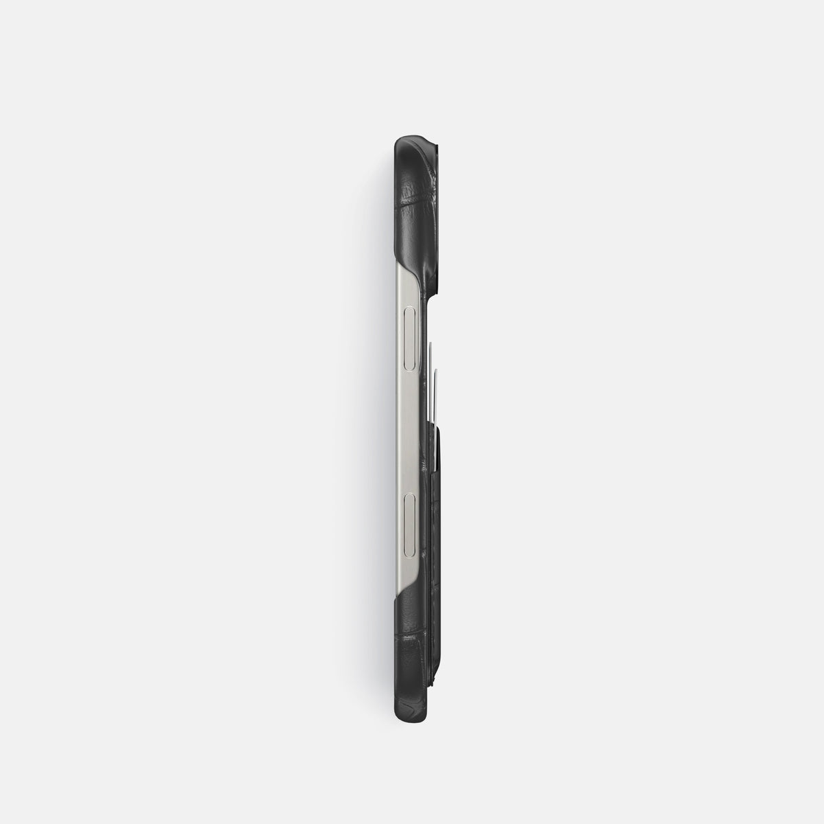 Grey iPhone 16 Pro Card Case Alligator with Black Metal -3 | Grey-Black
