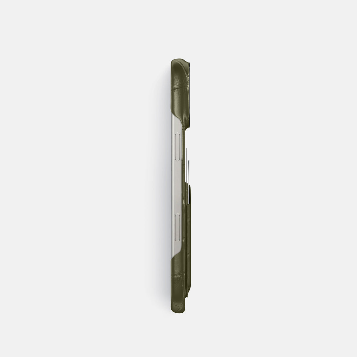 Kaki-Green iPhone 16 Pro Card Case Alligator with Black Metal -3 | Kaki-Green-Black