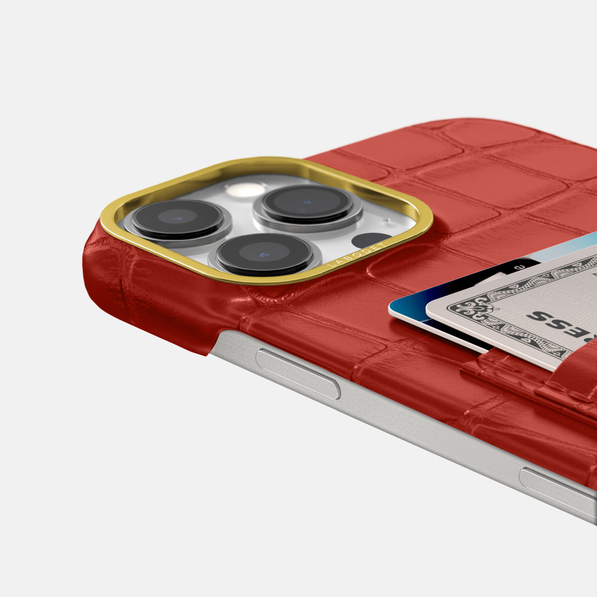 Red iPhone 16 Pro Double Card In Alligator with Gold Metal -5 | Red-Gold