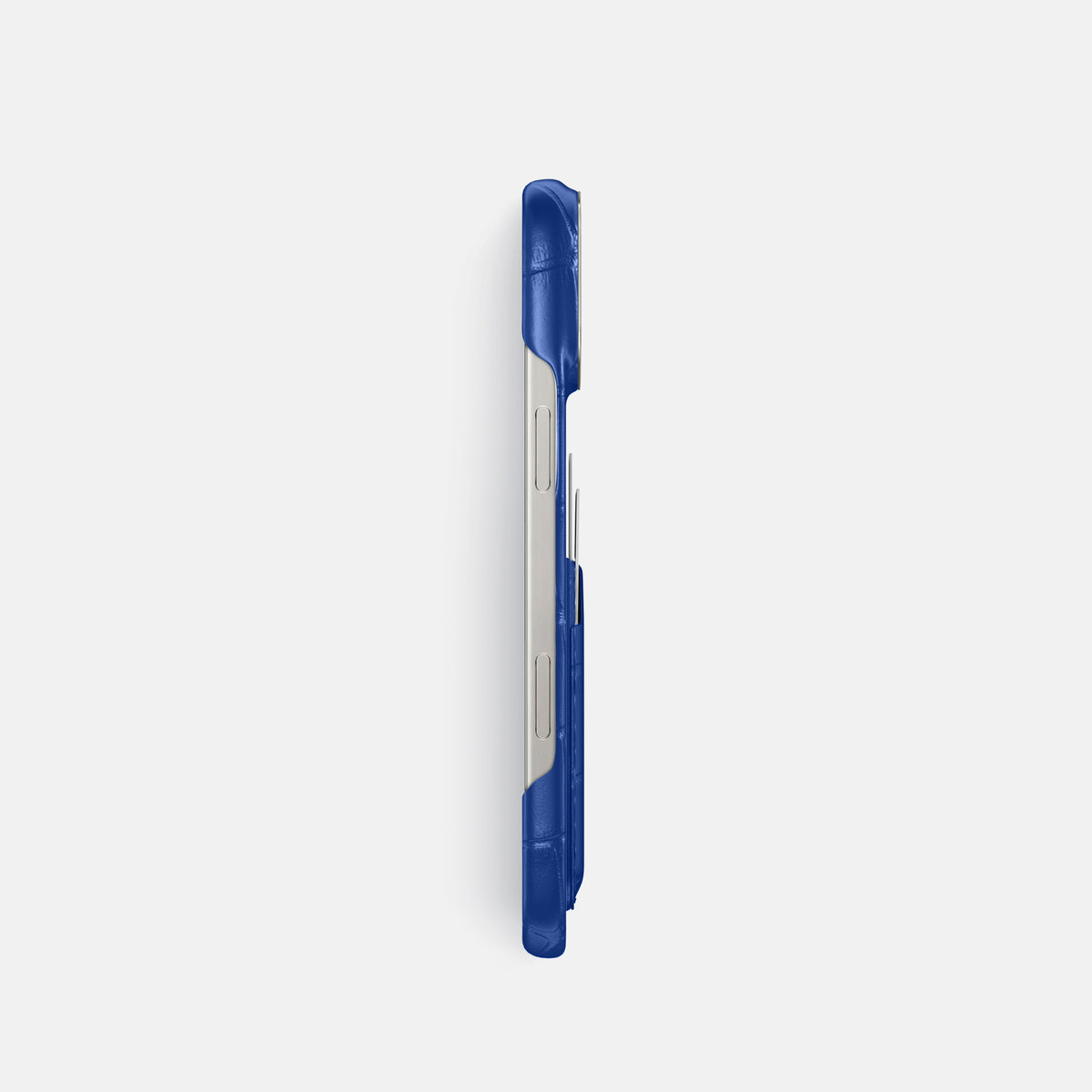 Royal Blue iPhone 16 Pro Card Case Alligator with Steel Metal -3 | Royal-Blue-Steel