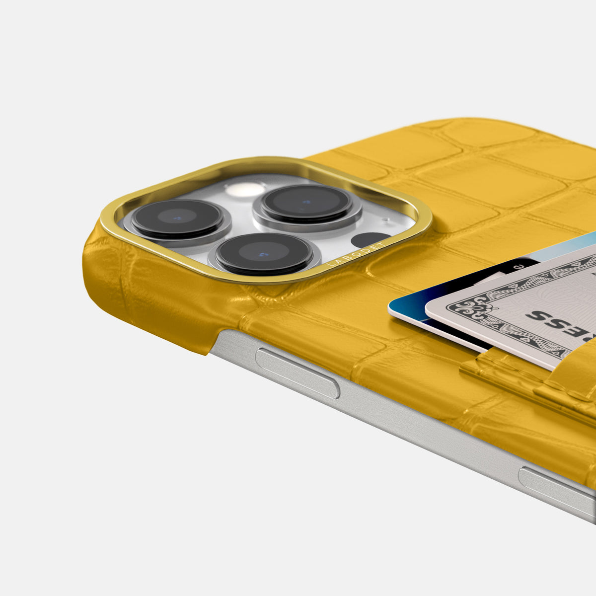 Yellow iPhone 16 Pro Double Card In Alligator with Gold Metal -5 | Yellow-Gold