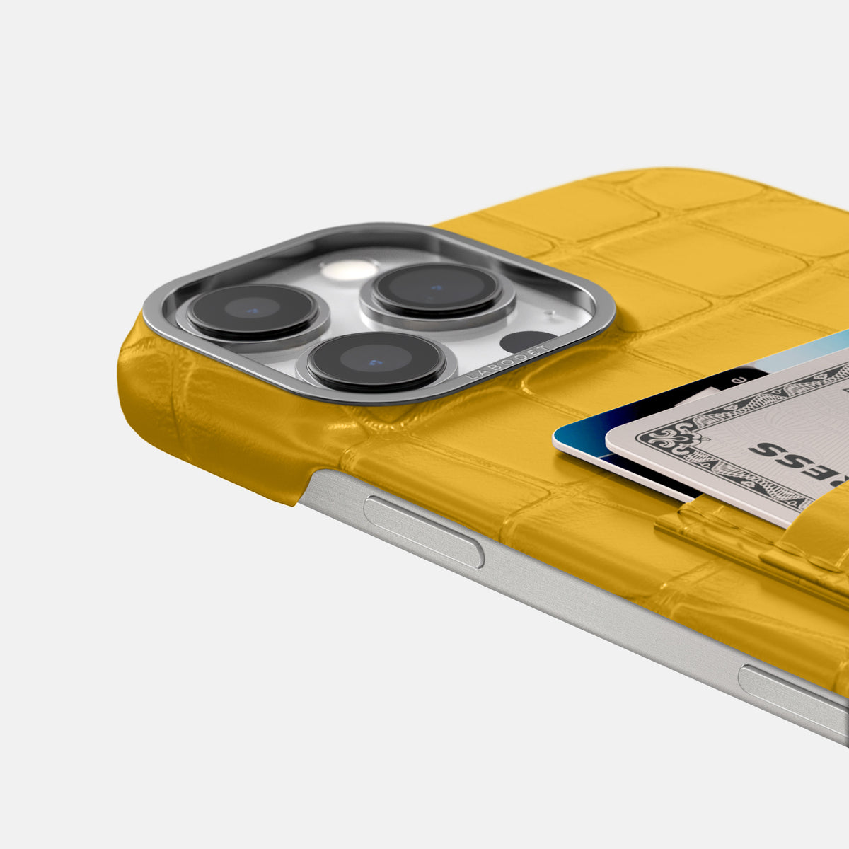 Yellow iPhone 16 Pro Card Case Alligator with Steel Metal -5 | Yellow-Steel