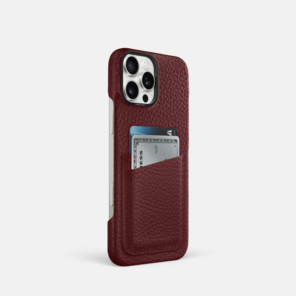 Bordeaux iPhone 16 Pro Card Case Calf with Black Metal -2 | Bordeaux-Black