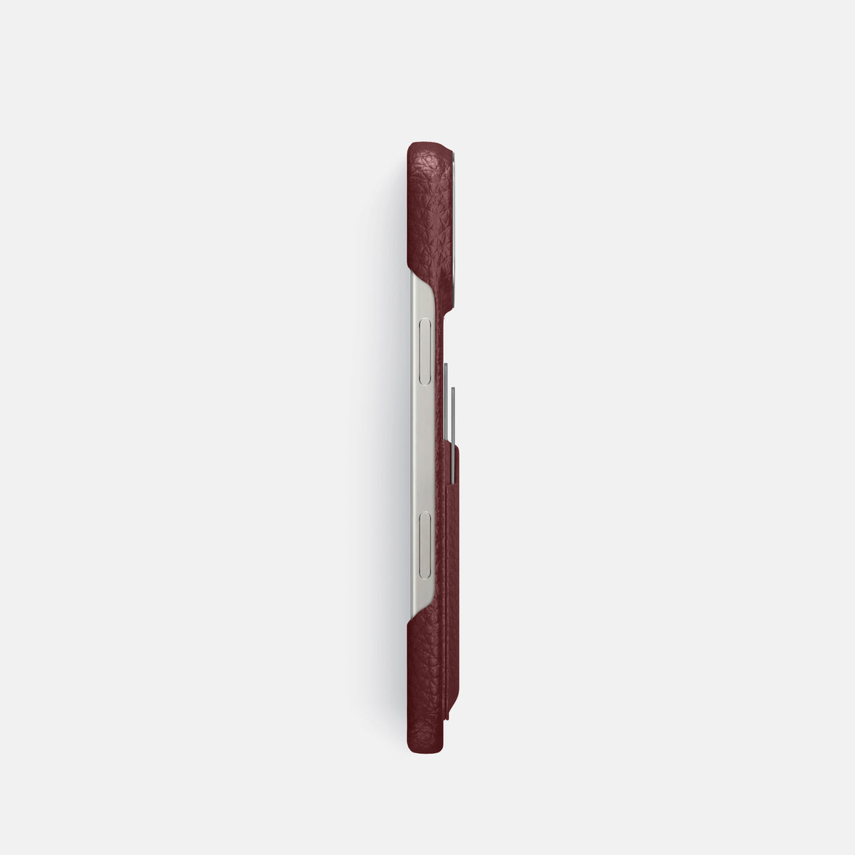 Bordeaux iPhone 16 Pro Card Case Calf with Steel Metal -3 | Bordeaux-Steel