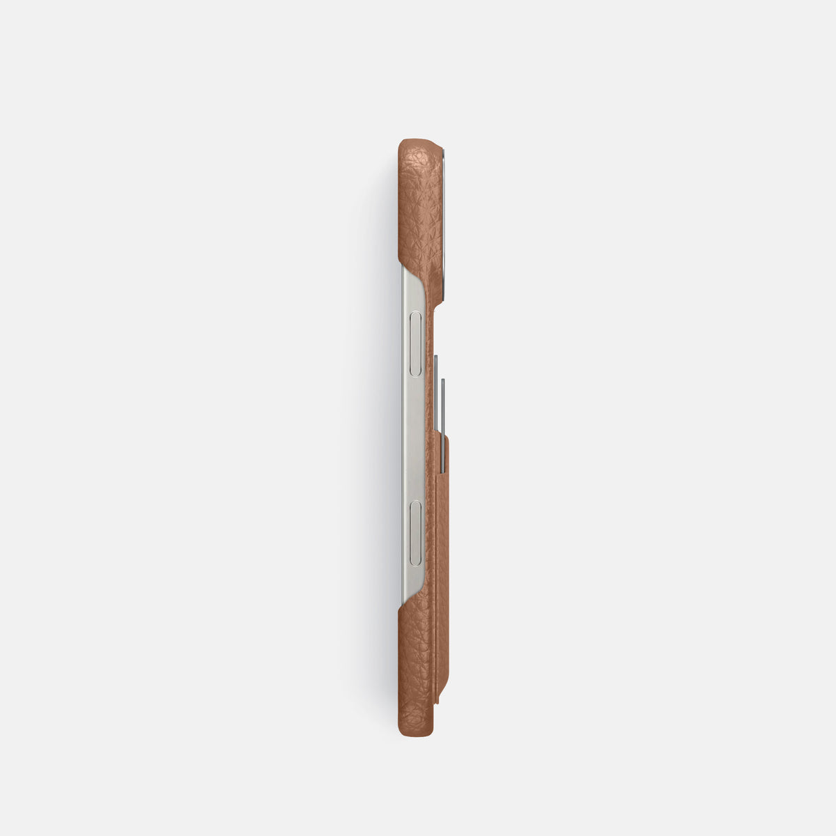Caramel iPhone 16 Pro Card Case Calf with Steel Metal -3 | Caramel-Steel